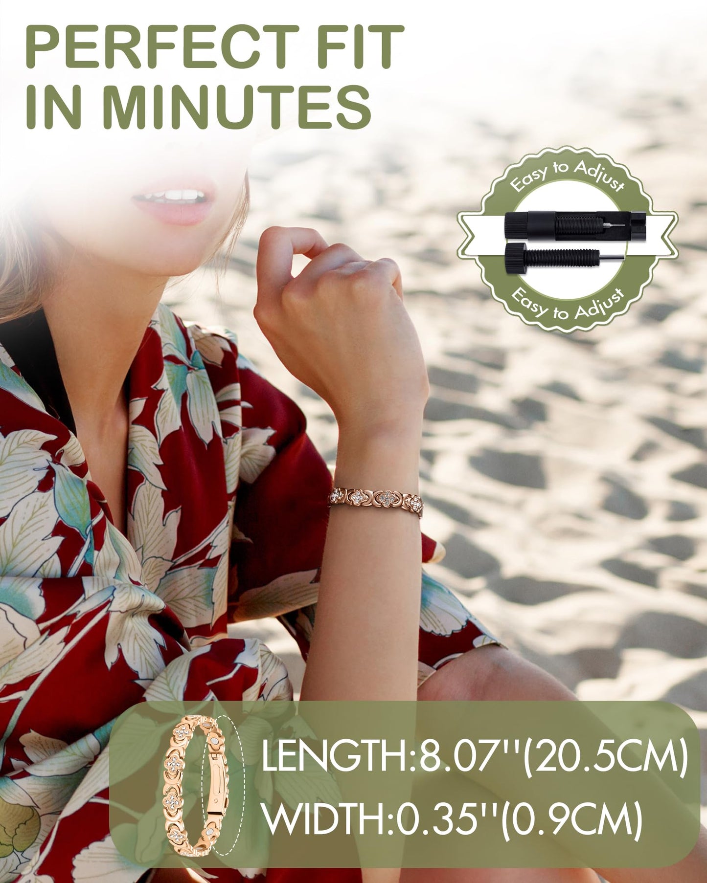 Feraco Pure Copper Bracelets for Women, Ultra Strength Magnetic Therapy Bracelet for Pain Relief with Neodymium Magnets & Sparkling Cubic Zirconia, Adjustable, Infinite Clover Jewelry