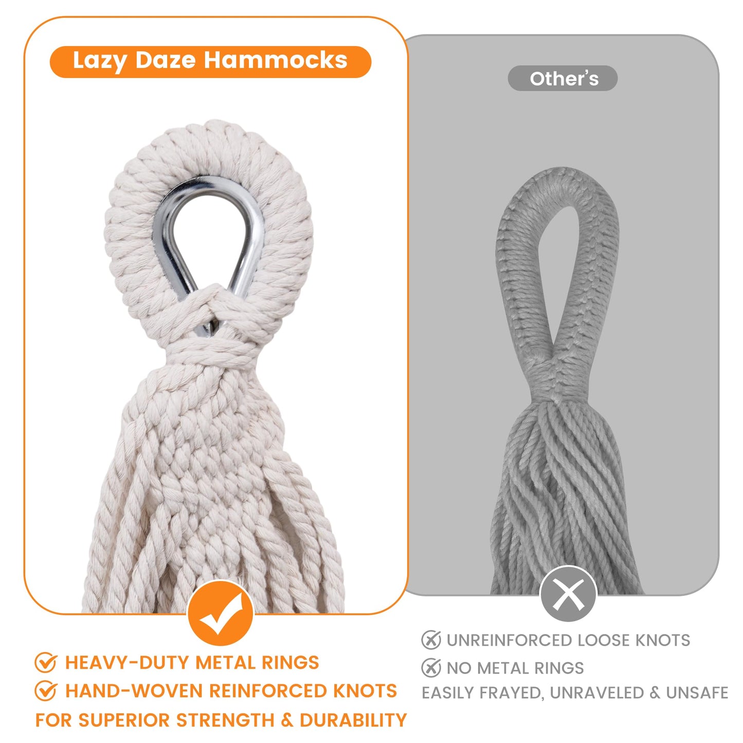 Lazy Daze Hammocks Extra Large Double Hammock, Portable Camping Hammock with Travel Bag & Tree Straps for Outdoor, Camping, Backyard, Patio, 550lbs Capacity, Black & White