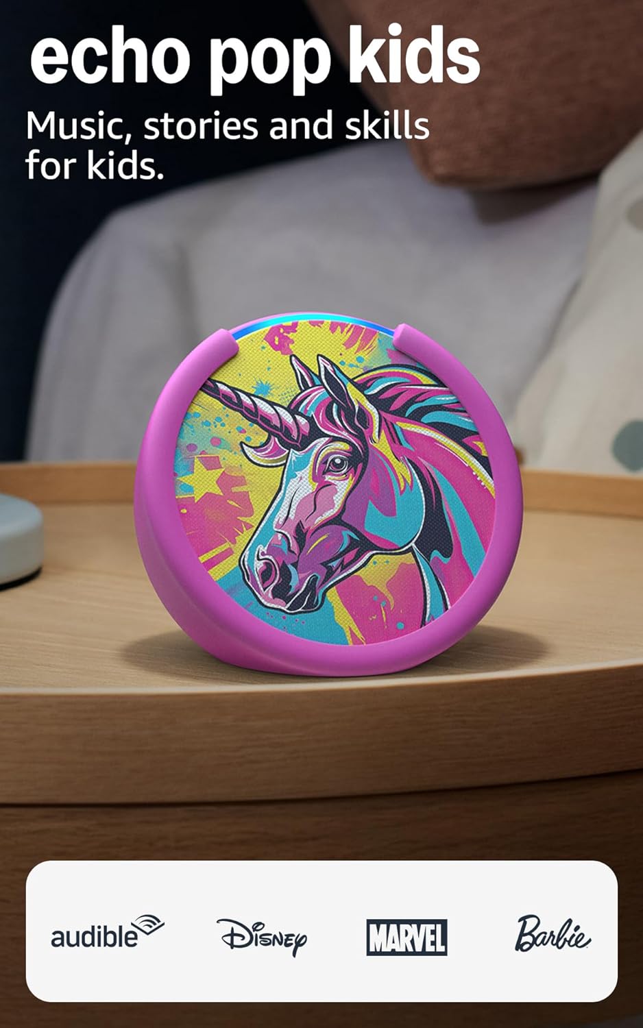 Amazon Echo Pop Kids (newest model), Designed for kids, Designed for Alexa+, parental controls, Includes 6 months of Amazon Kids+, Disney Princess