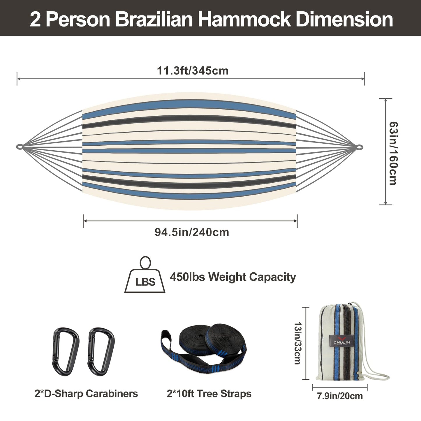 Brazilian Double Hammock with Tree Straps,Extra Large 94x63IN,2 Persons Hammock for Backyard Patio Outdoor Indoor,450lbs Weight Capacity,Soft Woven Cotton Fabric - Natrual White with Tassels