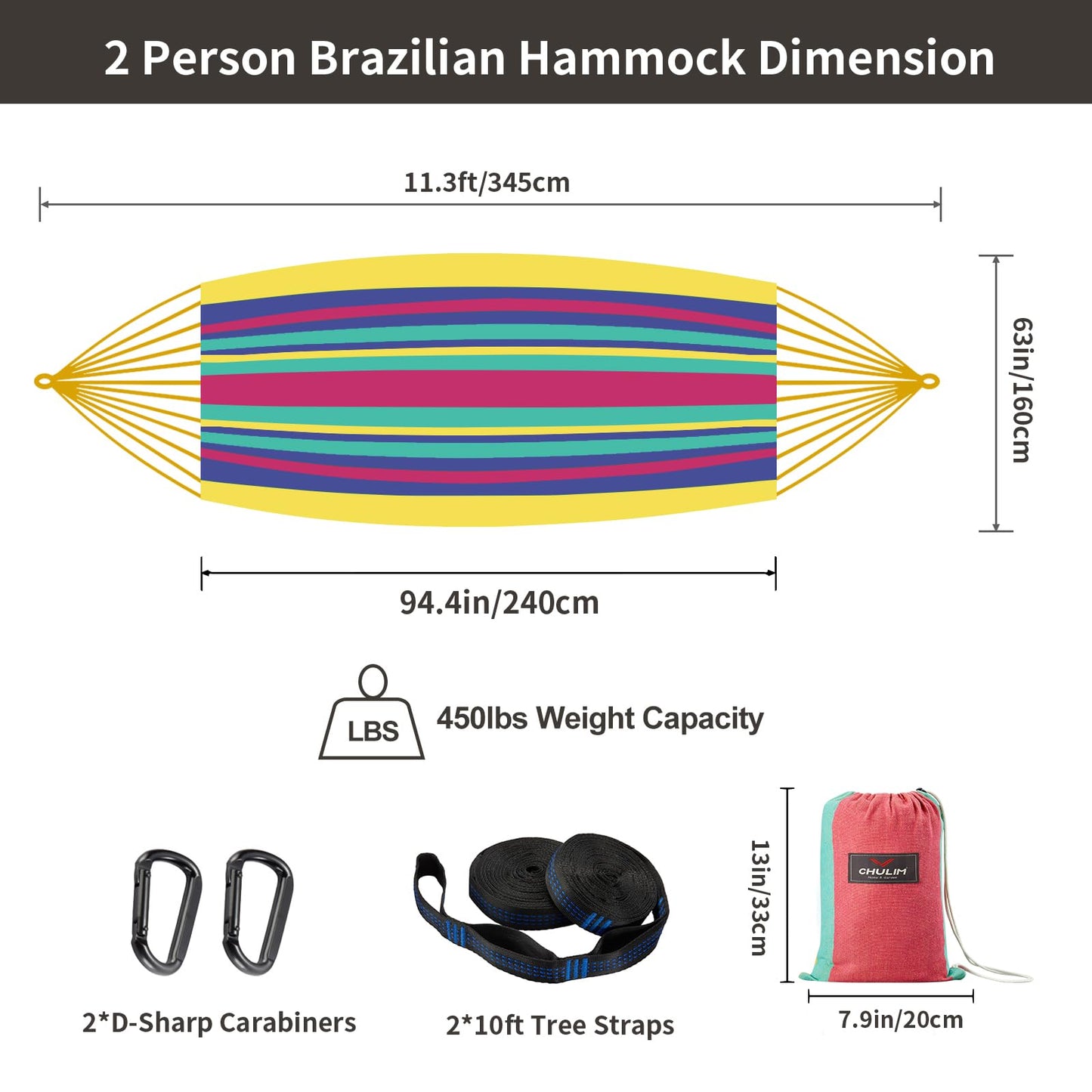 Brazilian Double Hammock with Tree Straps,Extra Large 94x63IN,2 Persons Hammock for Backyard Patio Outdoor Indoor,450lbs Weight Capacity,Soft Woven Cotton Fabric - Natrual White with Tassels