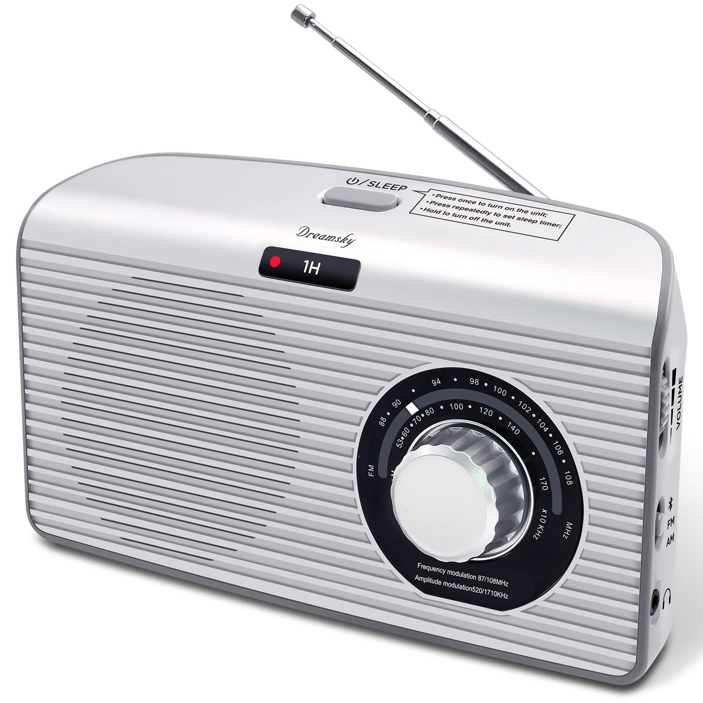 DreamSky AM FM Portable Radio Plug In Wall or Battery Operated for Home & Outdoor, Strong Reception & Sound, Large Dial Easy to Use, Transistor Antenna, Headphone Jack, Small Gifts for Seniors Elderly
