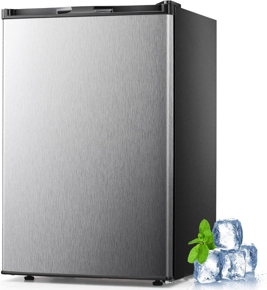 1.1 Cu.ft Upright Freezer, Small Mini Freezer with Adjustable Thermostat, Removable Shelves, Reversible Single Door, for Bedroom/Home/Dorms/Apartment, Silver