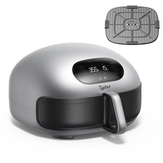 Typhur Dome 2 AI Smart Air Fryer, Large Flat Airfryer with Top & Bottom Heating, Self-cleaning Digital Fryer, PFAS free Ceramic Basket, Fits a 12" Pizza or Steaks, Whisper-Quiet, 120V