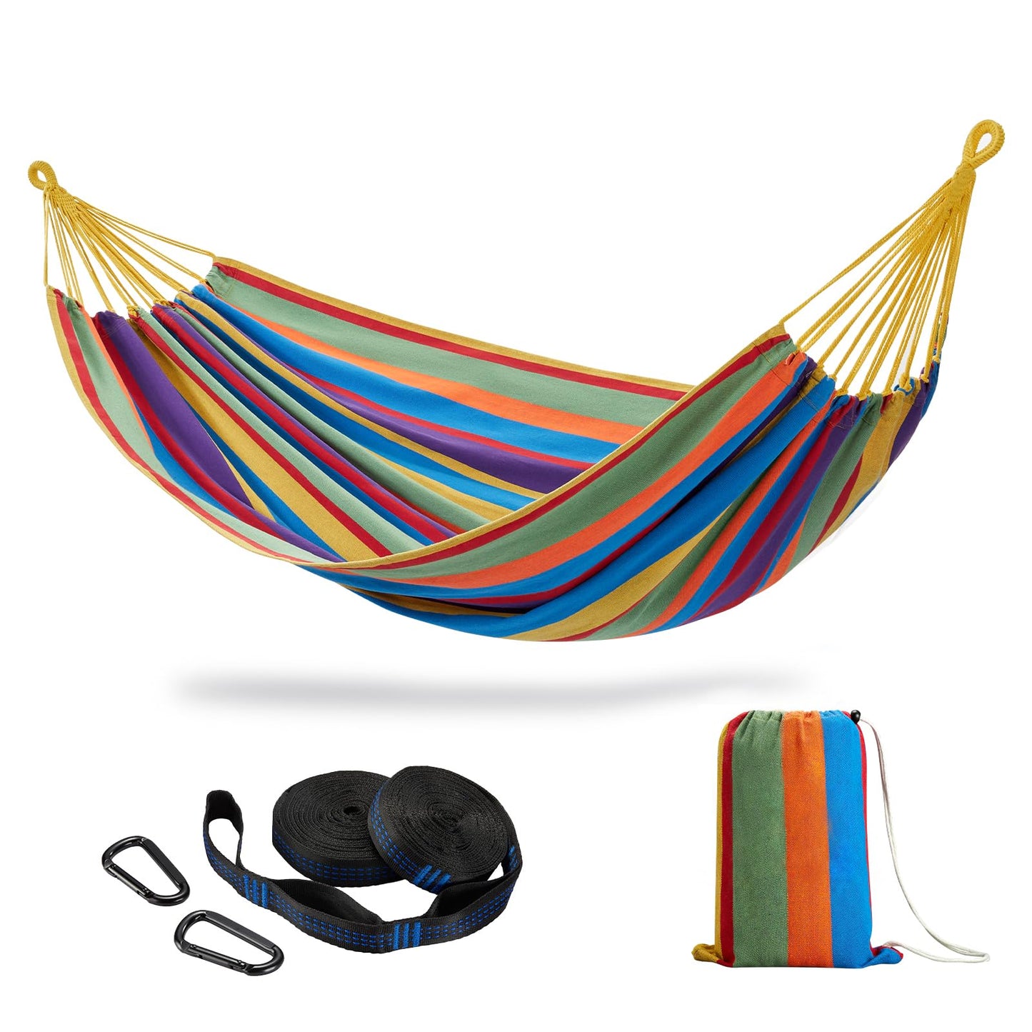 Brazilian Double Hammock with Tree Straps,Extra Large 94x63IN,2 Persons Hammock for Backyard Patio Outdoor Indoor,450lbs Weight Capacity,Soft Woven Cotton Fabric - Natrual White with Tassels