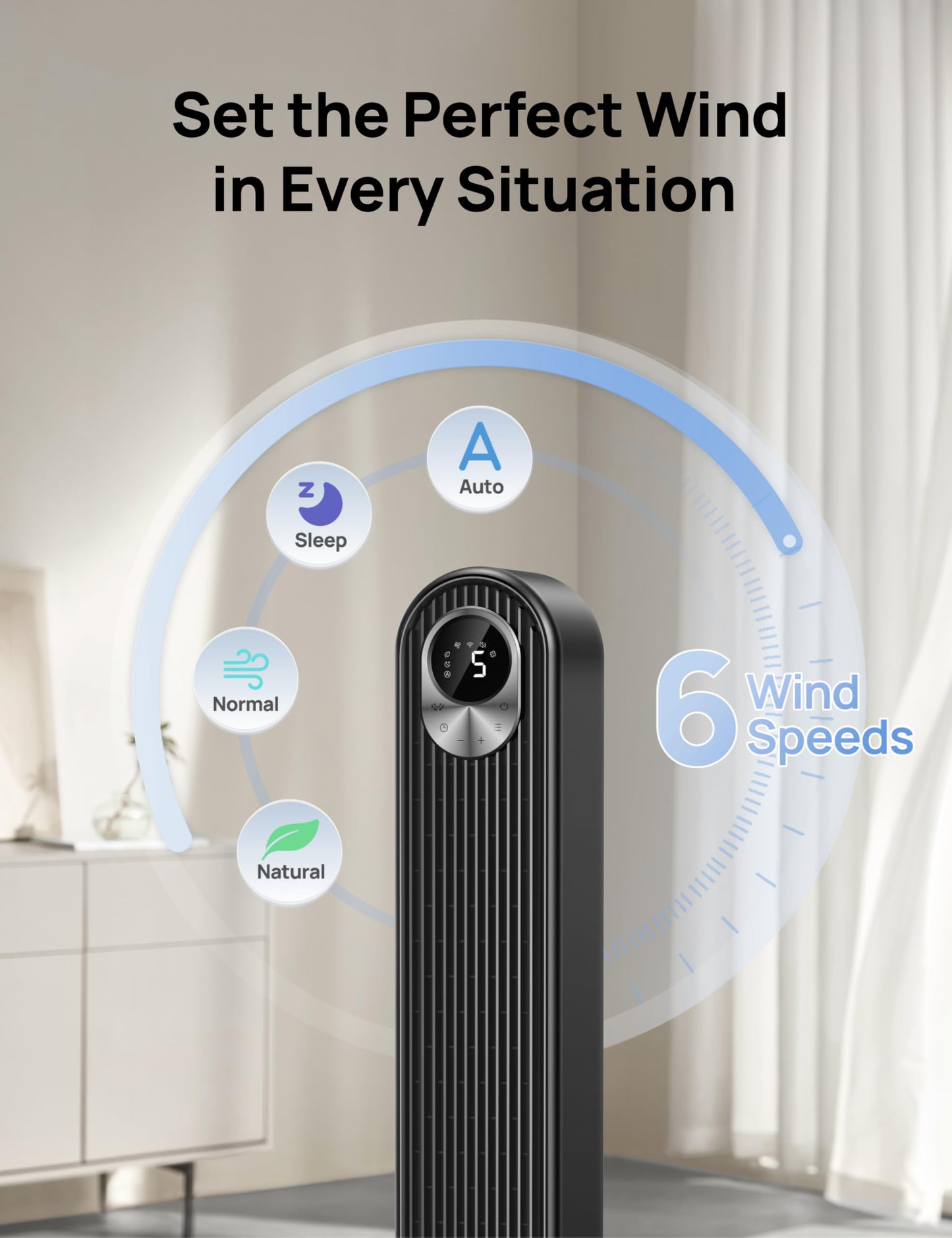 DREO Tower Fan for Bedroom, 28 ft/s, 20dB Quiet Oscillating Bladeless Fan with Remote, 9 Speeds, 4 Modes, 12H Timer, LED Display, Standing Floor Fan Powerful for Indoor Home Office Room, 42 Inch