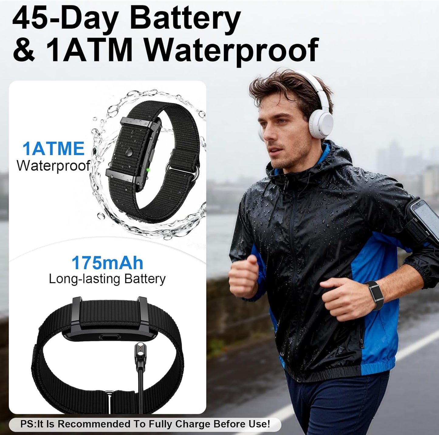Smart Bracelet Fitness Trackers for Men Women, Smart Watch 24/7 Heart Rate Sleep Stress HRV Monitor, 170+ Sports Modes, 2 Bands, Free APP Black