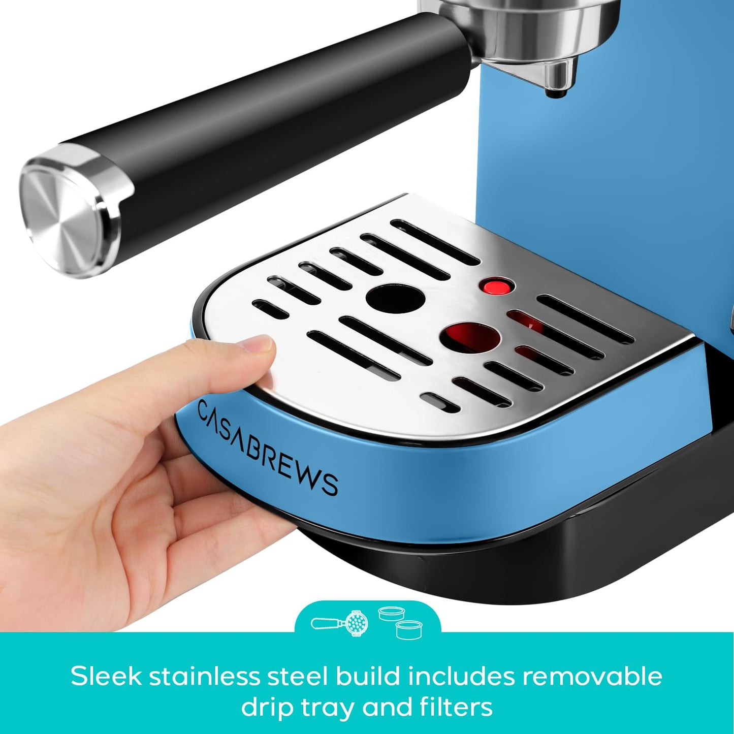 CASABREWS CM5418 Espresso Machine 20 Bar, Compact Espresso Maker with Steam Milk Frother, Stainless Steel Coffee Machine with 34oz Removable Water Tank for Cappuccino, Small Latte Machine, Silver