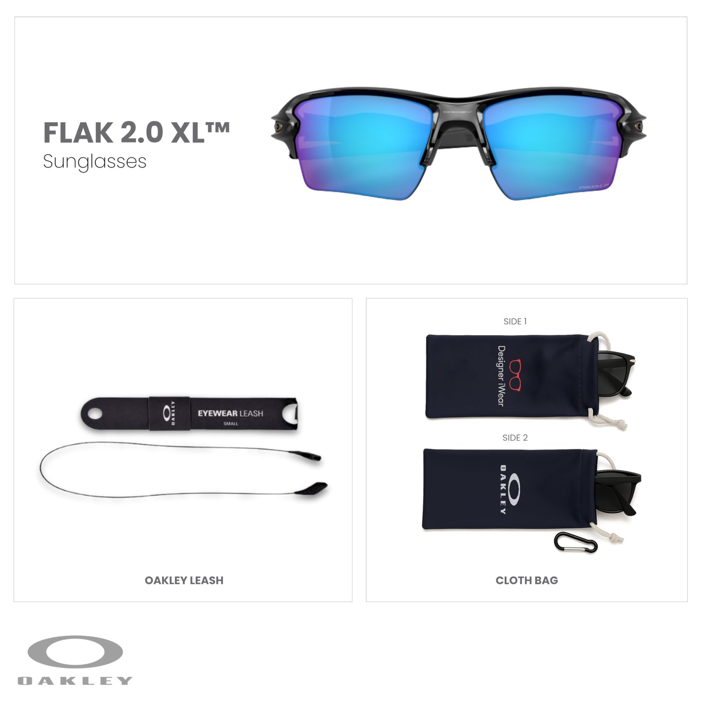 OAKLEY Flak 2.0 XL OO9188 Rectangle Sunglasses For Men+ Bundle Accessory Leash Kit, Microfiber Pouch