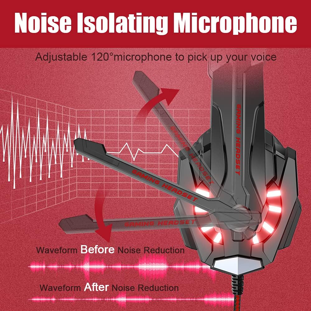 BENGOO G9000 Stereo Gaming Headset for PS4 PC Xbox One PS5 Controller, Noise Cancelling Over Ear Headphones with Mic, LED Light, 7.1 Surround Sound, Soft Memory Earmuffs for Nintendo Xbox Series X|S