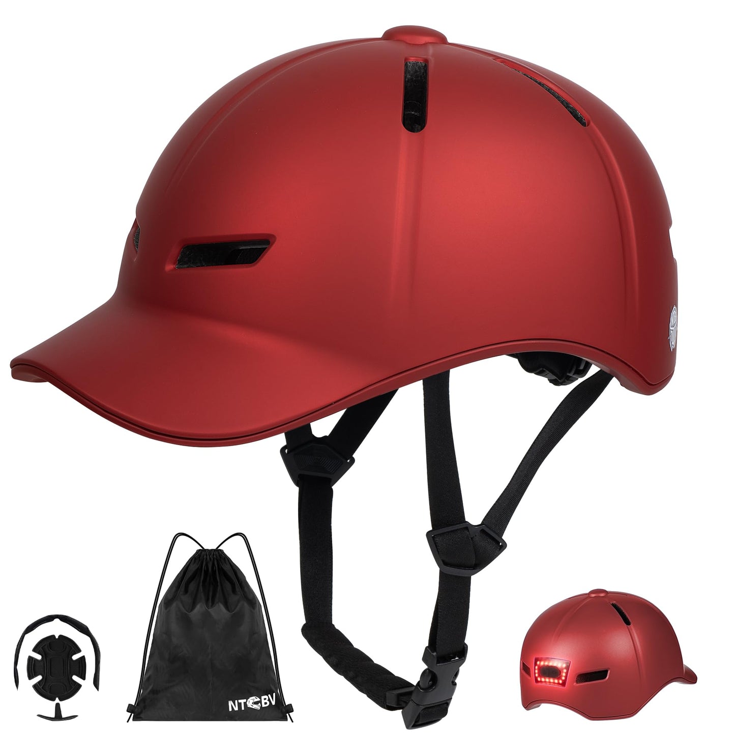 Bike Helmet Adult Men/Women-USB Rechargeable Rear Light CPSC/ASTM Certified 2 Removable Liners Adjustable Lightweight Baseball Cap Style for Youth Road&Mountain Biking Skating Scooter