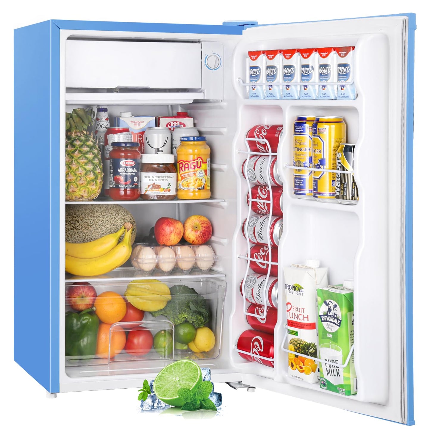 Upstreman 3.2 Cu.Ft Mini Fridge with Freezer, Single Door Mini Fridge, Dorm Fridge, Adjustable Thermostat, Mini Refrigerator for Bedroom, Office, Dorm, Black-BR321