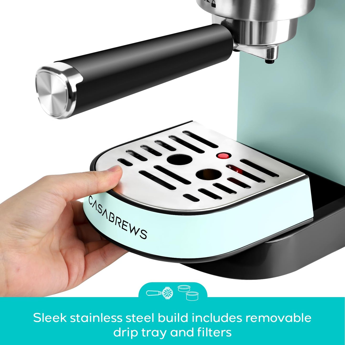 CASABREWS CM5418 Espresso Machine 20 Bar, Compact Espresso Maker with Steam Milk Frother, Stainless Steel Coffee Machine with 34oz Removable Water Tank for Cappuccino, Small Latte Machine, Silver