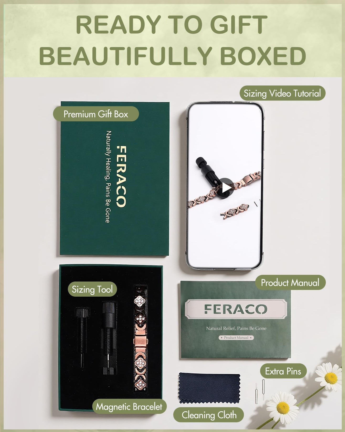 Feraco Pure Copper Bracelets for Women, Ultra Strength Magnetic Therapy Bracelet for Pain Relief with Neodymium Magnets & Sparkling Cubic Zirconia, Adjustable, Infinite Clover Jewelry