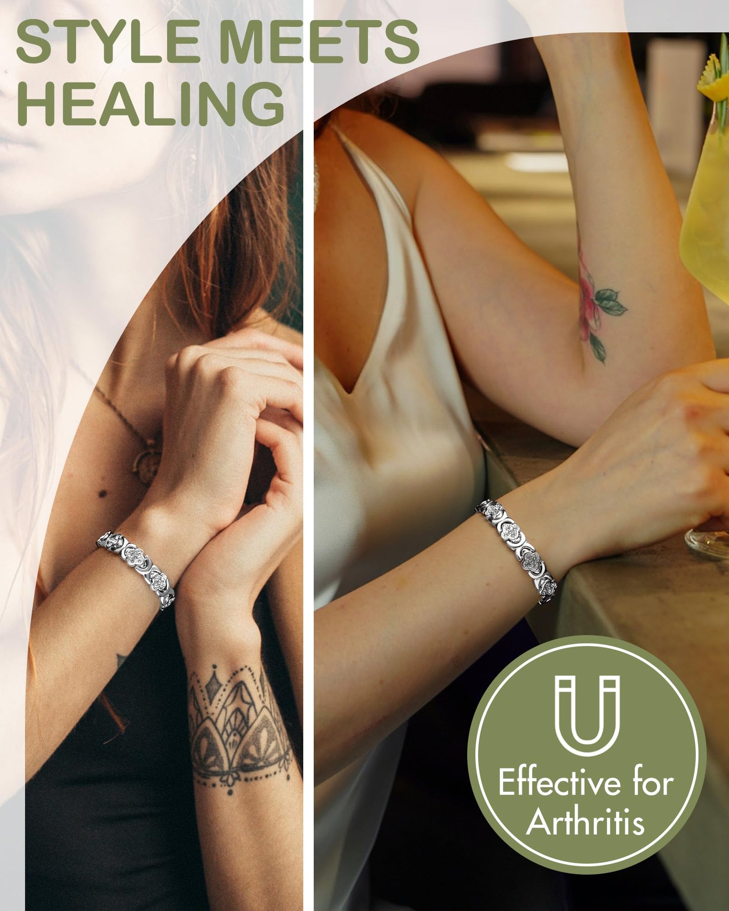 Feraco Pure Copper Bracelets for Women, Ultra Strength Magnetic Therapy Bracelet for Pain Relief with Neodymium Magnets & Sparkling Cubic Zirconia, Adjustable, Infinite Clover Jewelry