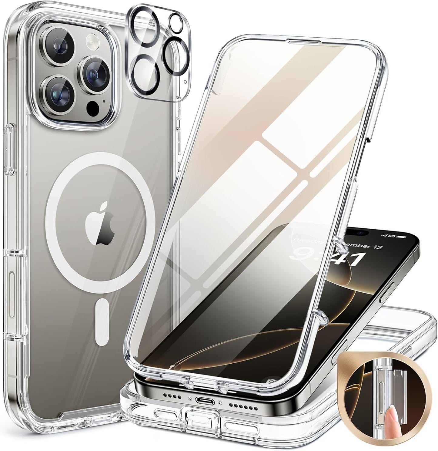 Miracase for iPhone 17e Case& iPhone 16e Case, Full-Body Phone with Built-in Glass Screen Protector, [Magnetic with MagSafe] Military Drop Proof 17 E/ 16 E Cover Bumper 6.1 inch, Black