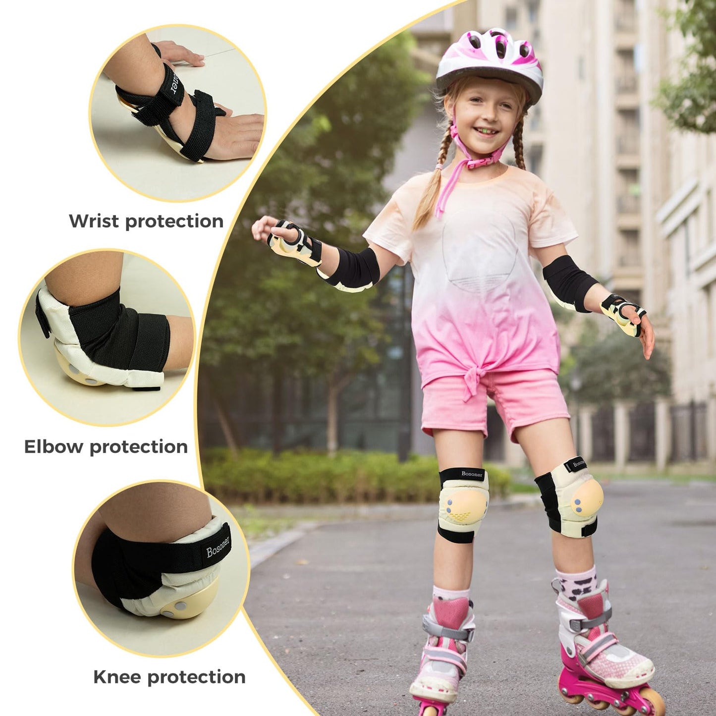 BOSONER Kids/Youth Knee Pad Elbow Pads for Roller Skates Cycling BMX Bike Skateboard Inline Rollerblading, Skating Skatings Scooter Riding Sports