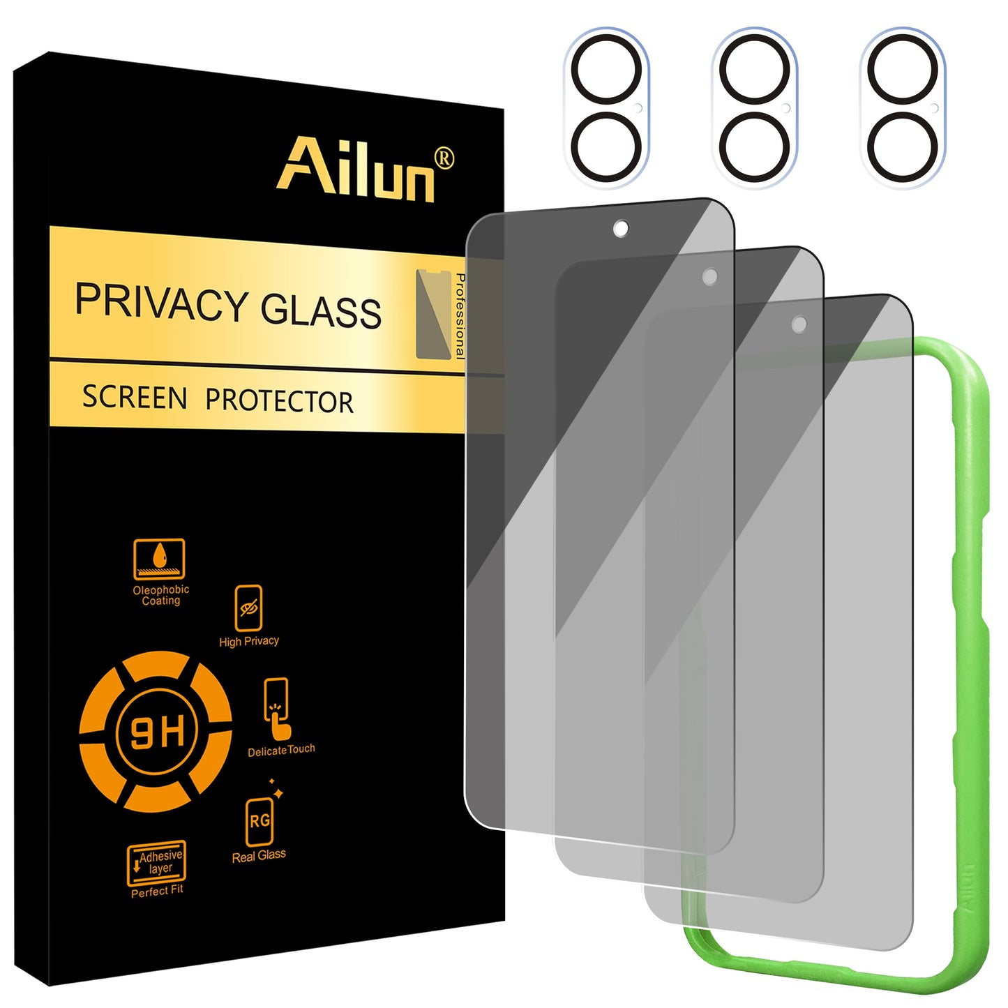 Ailun 3 Pack for iPhone 17 Pro Max Privacy Screen Protector [6.9 inch]+ 3 Pack Camera Lens Protector with Installation Frame,Dynamic Island Compatible,Anti Spy Tempered Glass[9H Hardness]-HD