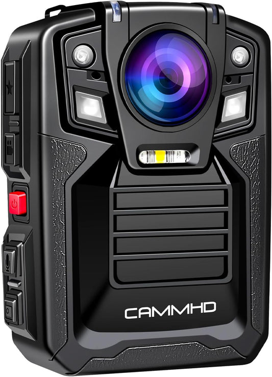 CAMMHD V8-128GB 4K Body Camera with Audio and Video Recording, 2160P Body Cam Two Battery 4400mAh Work 14H, H.265 Video Recorder, IP68 Waterproof, Night Vision Police Body Camera with Charging Dock