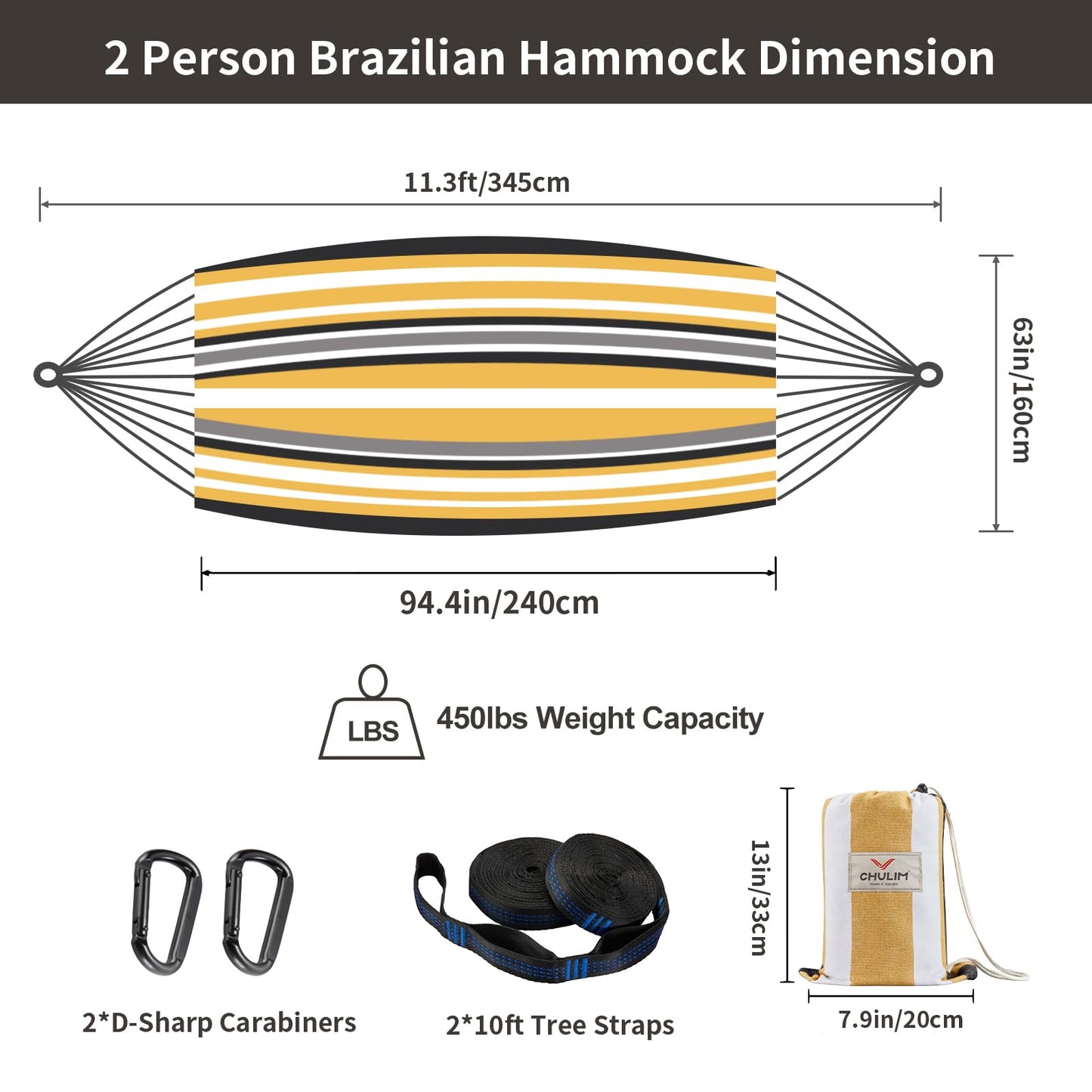 Brazilian Double Hammock with Tree Straps,Extra Large 94x63IN,2 Persons Hammock for Backyard Patio Outdoor Indoor,450lbs Weight Capacity,Soft Woven Cotton Fabric - Natrual White with Tassels