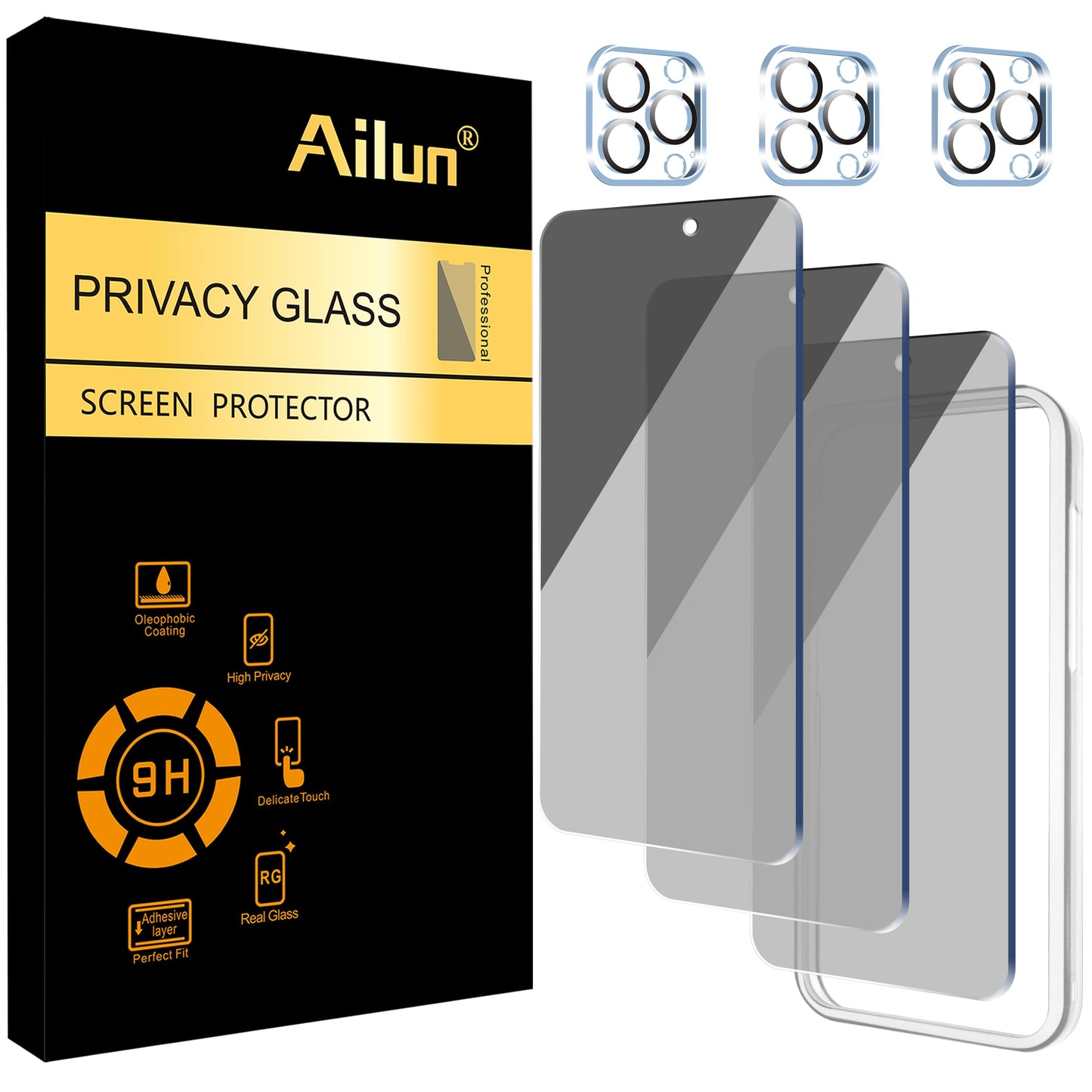Ailun 3 Pack for iPhone 17 Pro Max Privacy Screen Protector [6.9 inch]+ 3 Pack Camera Lens Protector with Installation Frame,Dynamic Island Compatible,Anti Spy Tempered Glass[9H Hardness]-HD