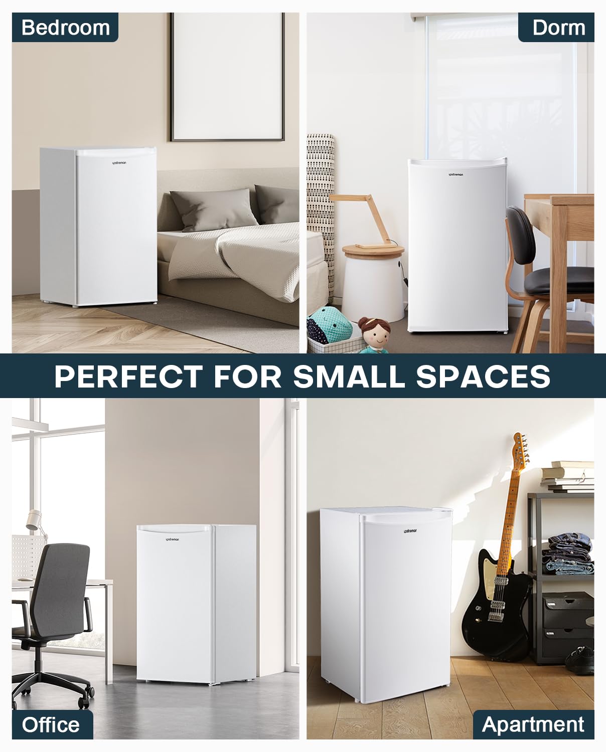 Upstreman 3.2 Cu.Ft Mini Fridge with Freezer, Single Door Mini Fridge, Dorm Fridge, Adjustable Thermostat, Mini Refrigerator for Bedroom, Office, Dorm, Black-BR321