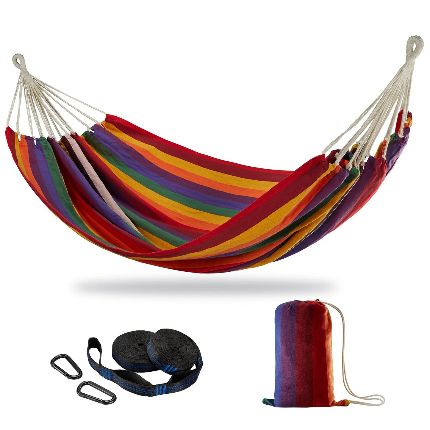 Brazilian Double Hammock with Tree Straps,Extra Large 94x63IN,2 Persons Hammock for Backyard Patio Outdoor Indoor,450lbs Weight Capacity,Soft Woven Cotton Fabric - Natrual White with Tassels