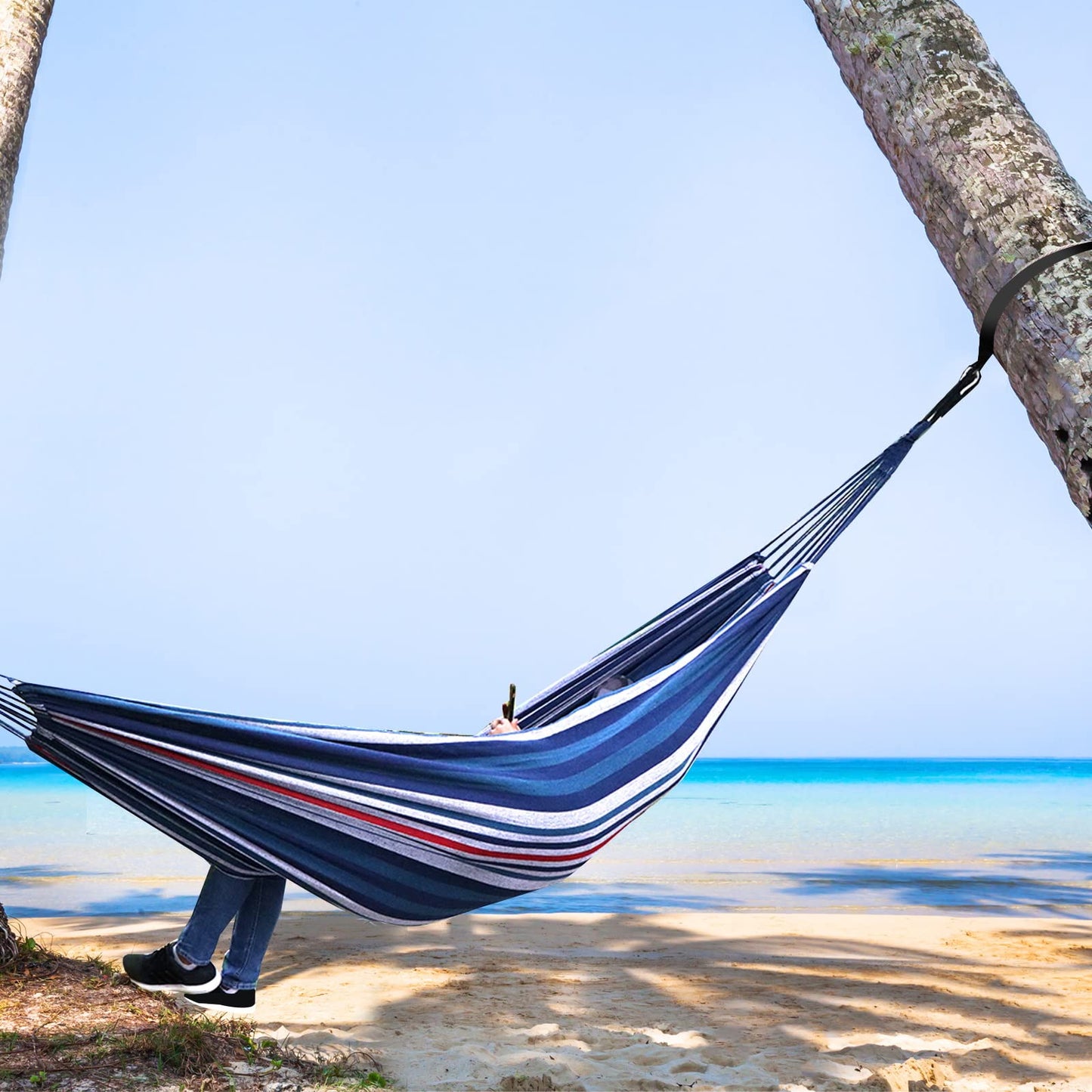 ANYOO Cotton Hammock Portable Camping Hammocks for Hanging Sturdy Garden Comfortable Fabric Hammock with Tree Straps Up to 660lbs with Travel Bag for Camping Outdoor/Indoor Patio Backyard