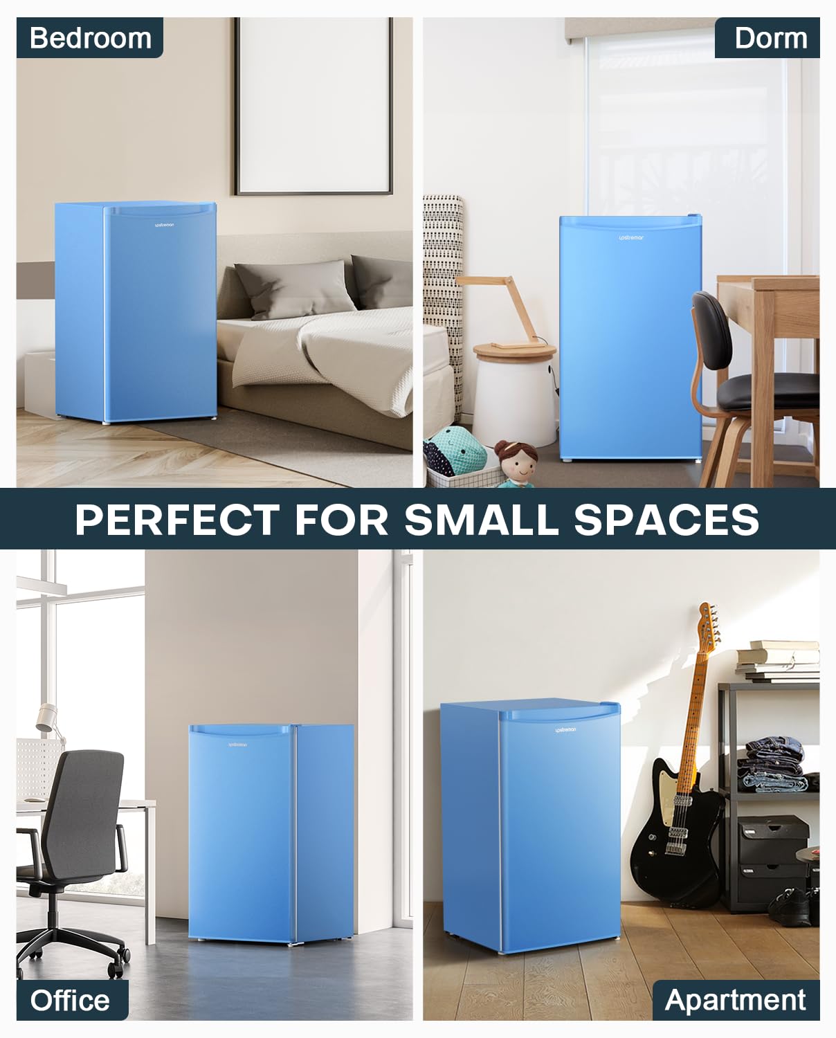 Upstreman 3.2 Cu.Ft Mini Fridge with Freezer, Single Door Mini Fridge, Dorm Fridge, Adjustable Thermostat, Mini Refrigerator for Bedroom, Office, Dorm, Black-BR321