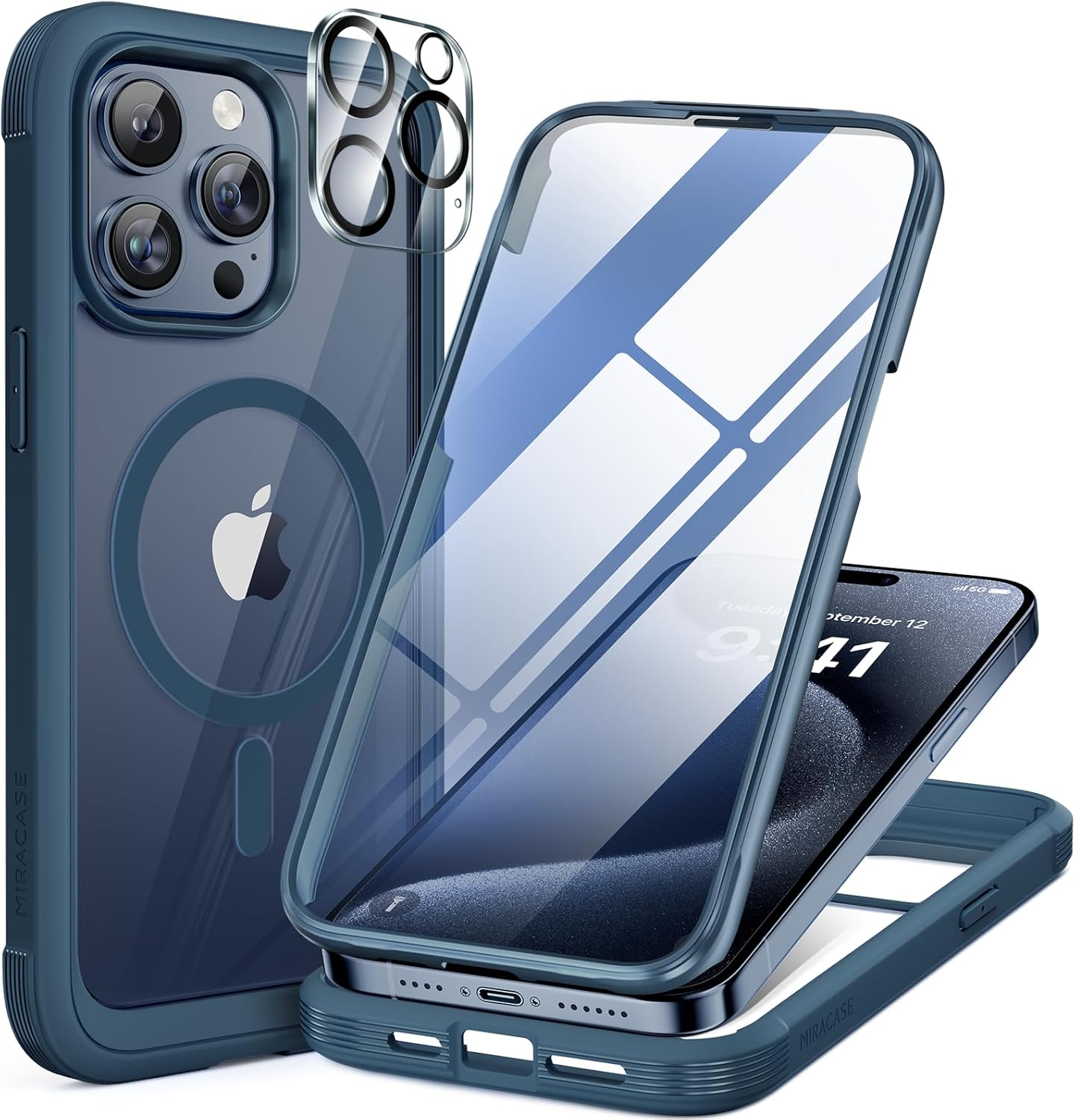 Miracase for iPhone 17e Case& iPhone 16e Case, Full-Body Phone with Built-in Glass Screen Protector, [Magnetic with MagSafe] Military Drop Proof 17 E/ 16 E Cover Bumper 6.1 inch, Black