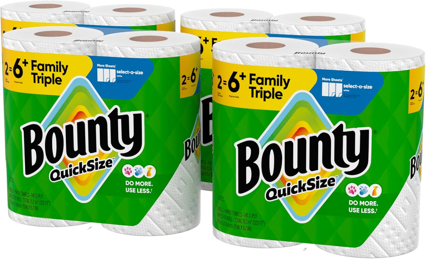 Bounty Paper Towels Quick Size, White, 16 Family Rolls = 40 Regular Rolls