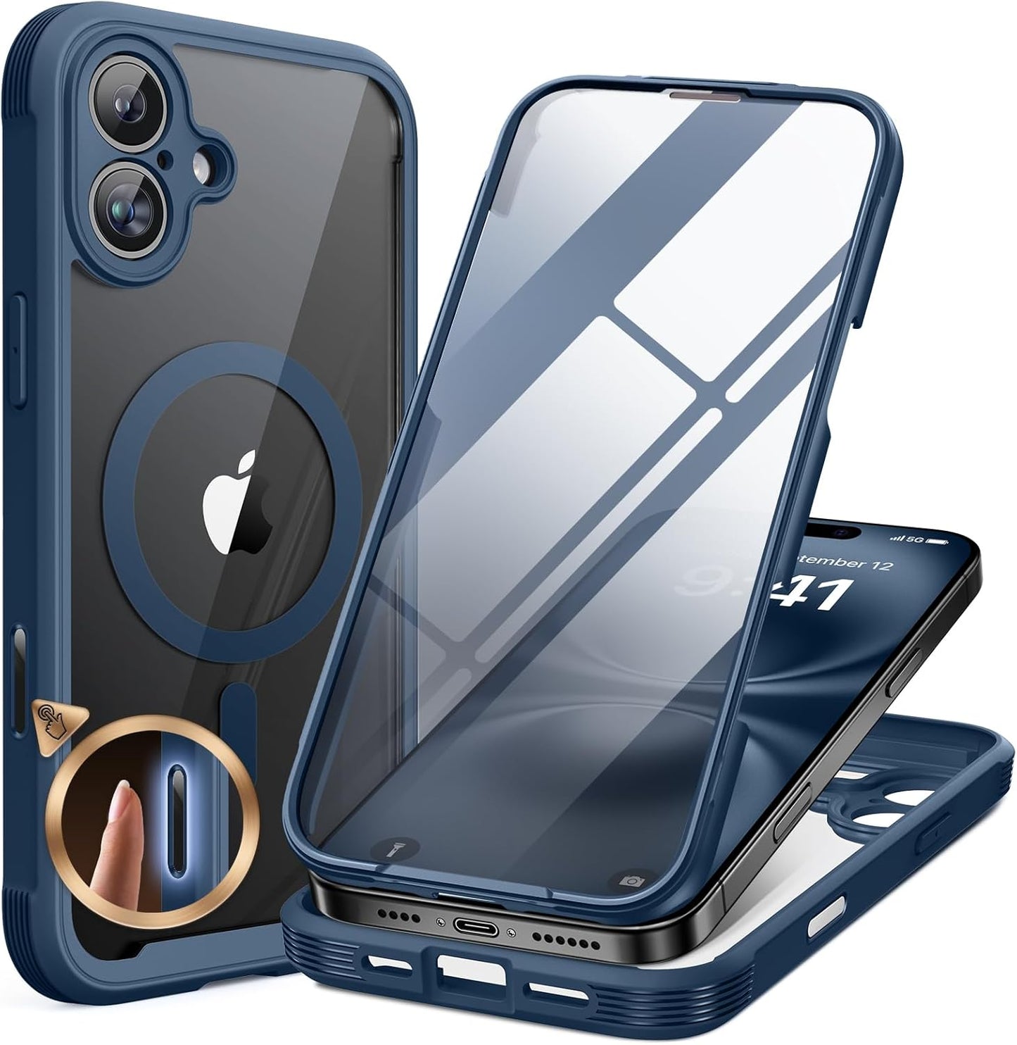 Miracase for iPhone 17e Case& iPhone 16e Case, Full-Body Phone with Built-in Glass Screen Protector, [Magnetic with MagSafe] Military Drop Proof 17 E/ 16 E Cover Bumper 6.1 inch, Black