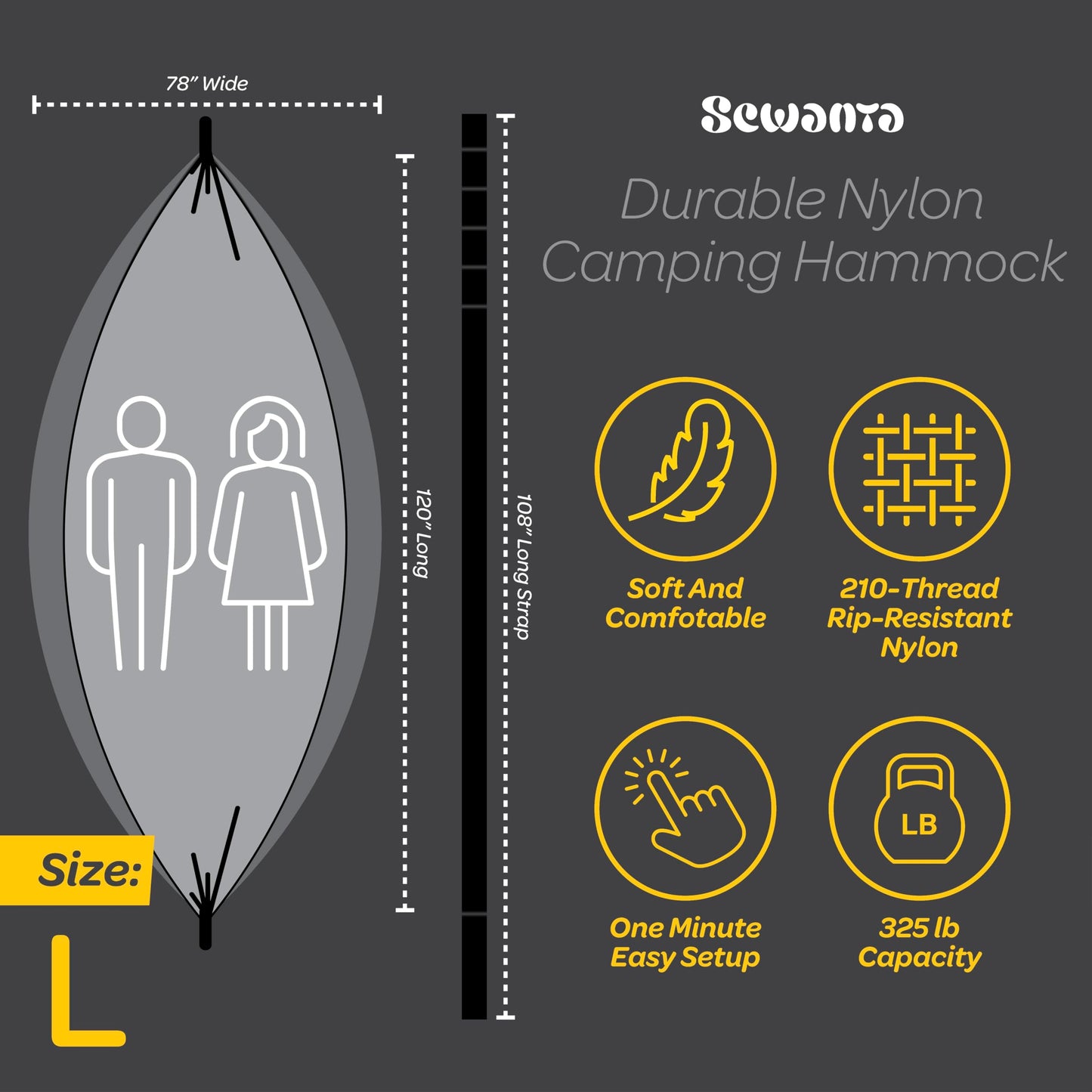 Durable Hammock 400 lb Capacity, Nylon Camping Hammock Chair - Double or Single Sizes w/Tree Straps and Attached Carry Bag - Portable for Travel/Backpacking/Beach/Backyard (Medium, Blue & Light Blue)