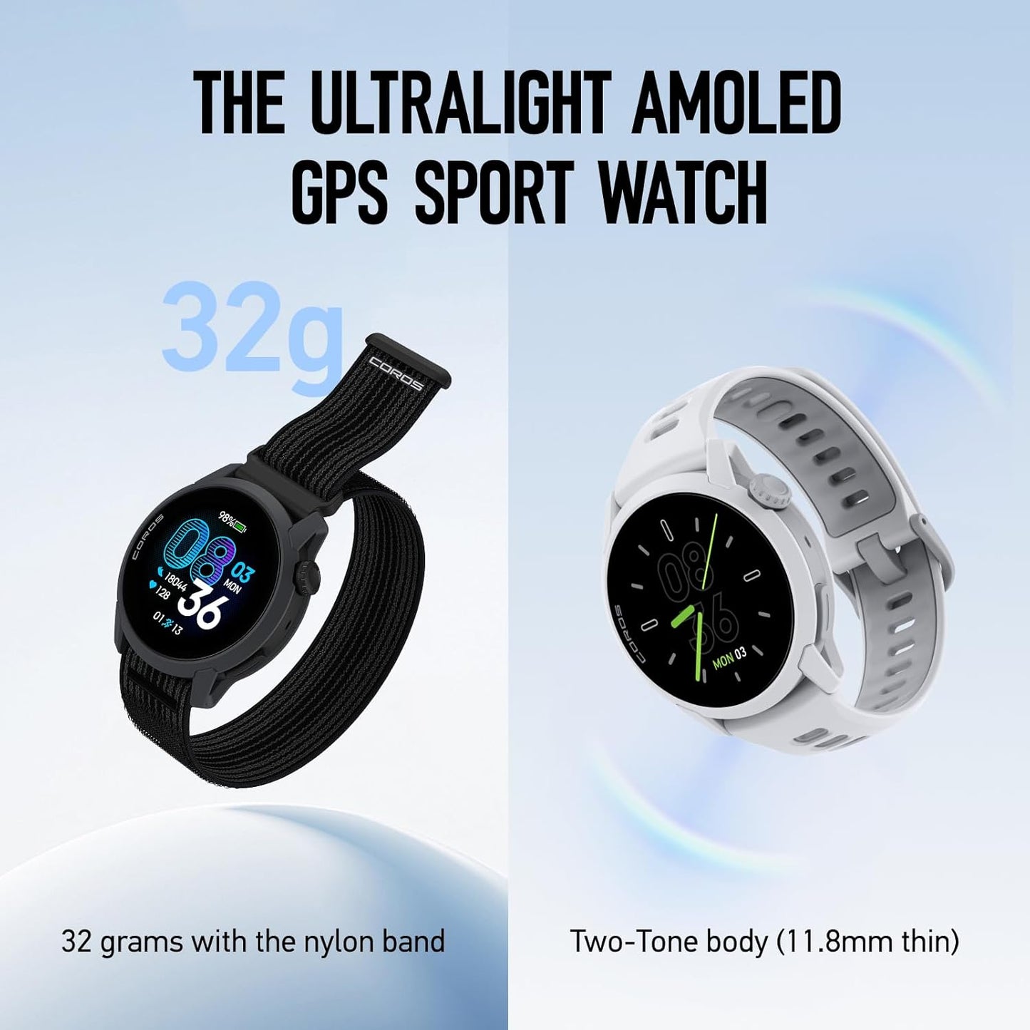 COROS PACE 4 Ultralight Sport GPS Watch, 1.2" AMOLED Touchscreen,19 days of daily use, Voice Features, Advanced Training Tools, GPS, Heart Rate Monitor, Navigation, Run, Bike, and Ski - Black Silicone