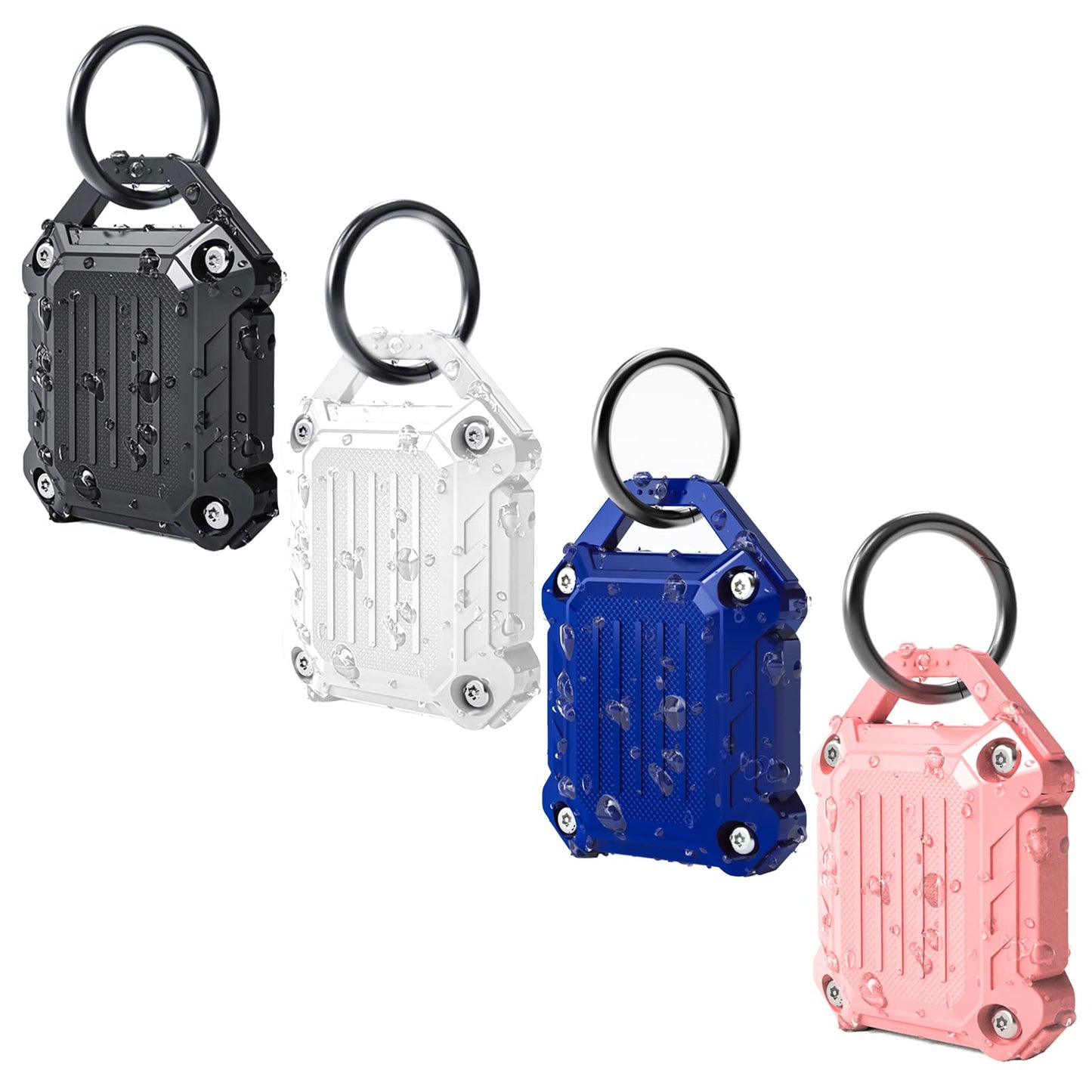 Dovick- Waterproof Airtag Keychain Holder Case,Screw Full Cover Compatible with Apple Air Tag Tracker Key Ring (Black 2Pack)