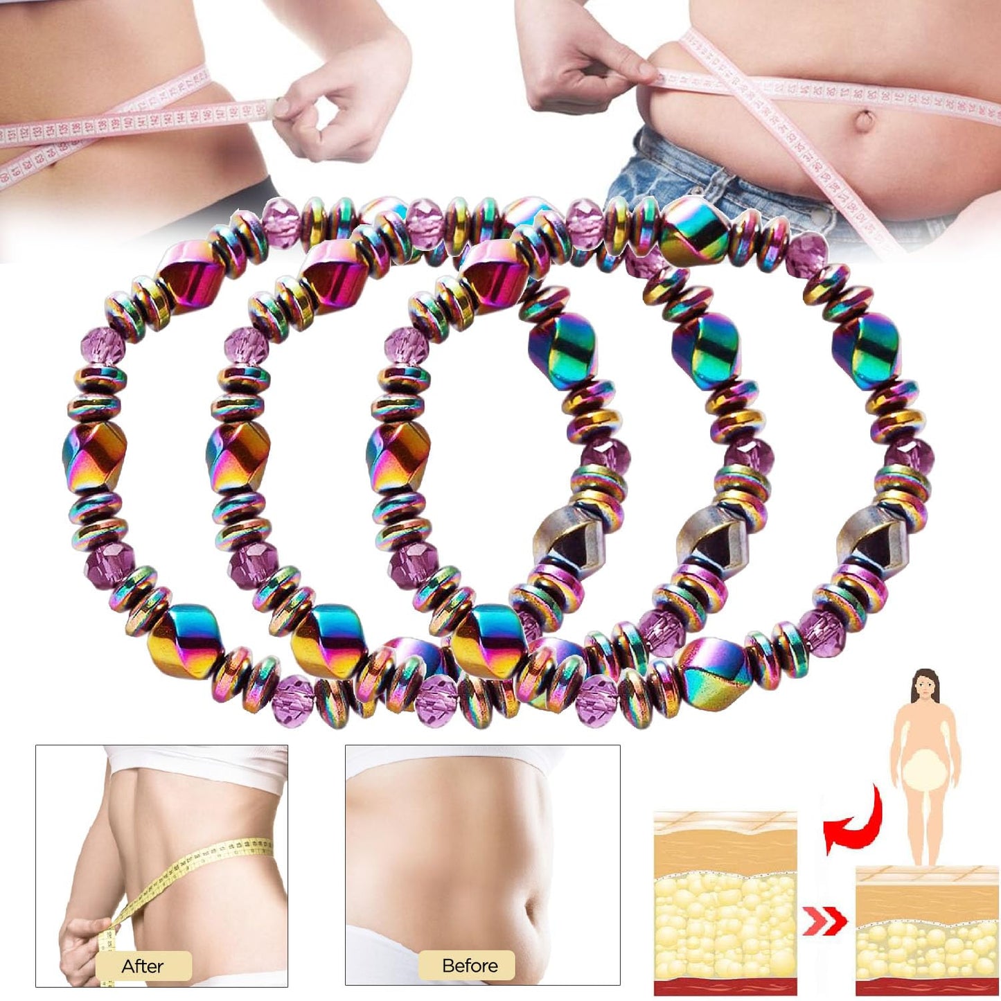 Magnetic Healing Bracelet – Adjustable Hematite Bracelet for Lymph Drainage, Arthritis, Anxiety Relief, Swelling Reduction & Weight Loss – Slimming Bracelet for Women & Men