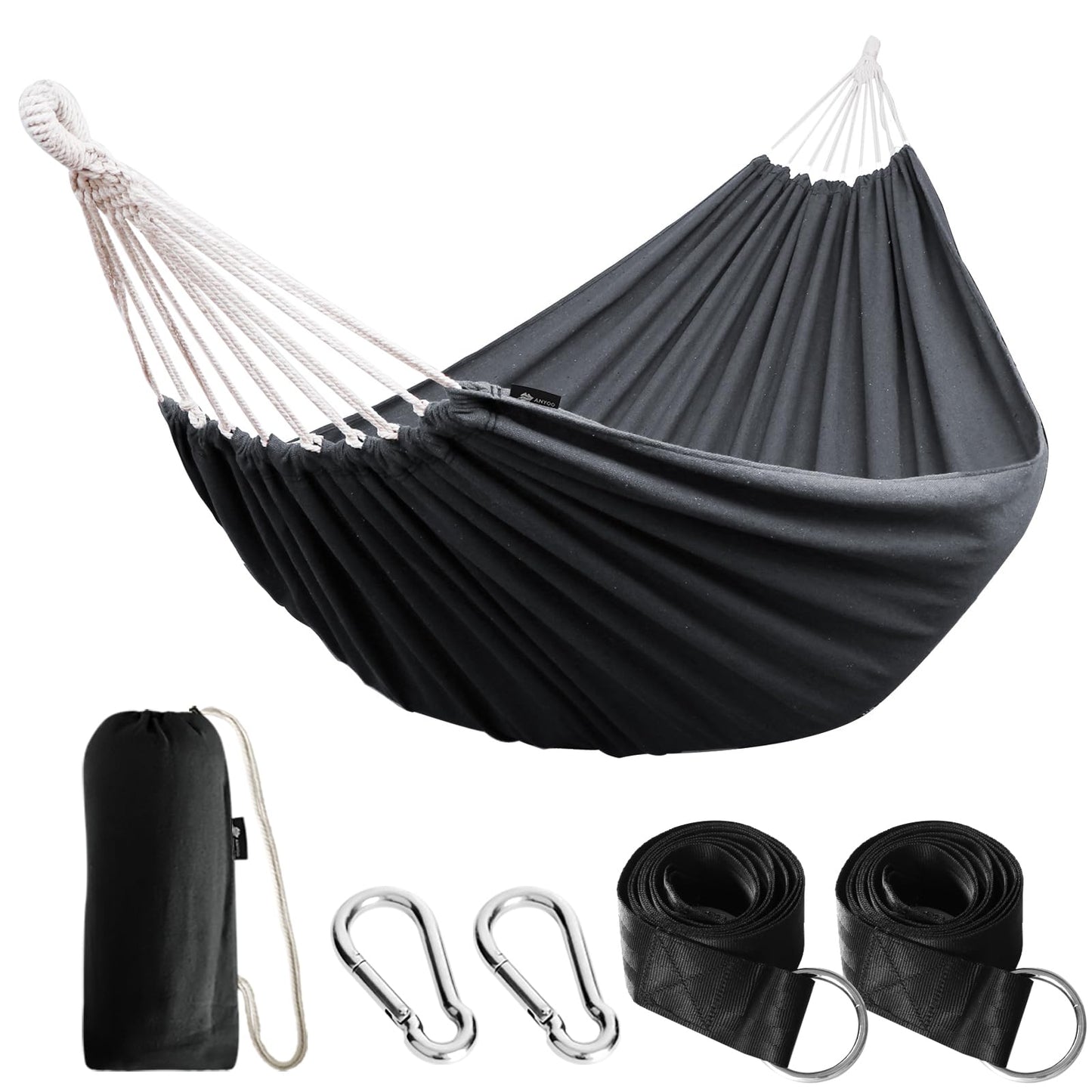 ANYOO Cotton Hammock Portable Camping Hammocks for Hanging Sturdy Garden Comfortable Fabric Hammock with Tree Straps Up to 660lbs with Travel Bag for Camping Outdoor/Indoor Patio Backyard