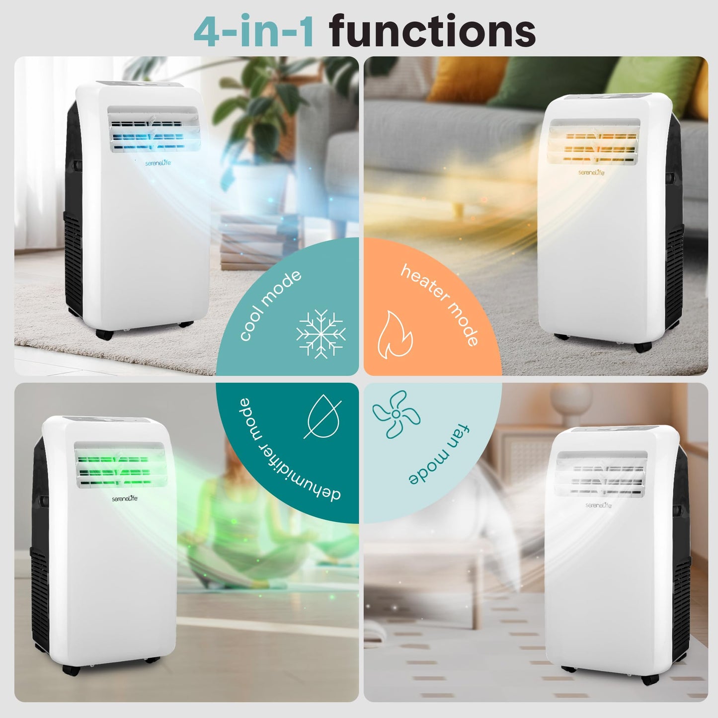 SereneLife 3-in-1 Portable Air Conditioner with Built-in Dehumidifier Function,Fan Mode, Remote Control, Complete Window Mount Exhaust Kit