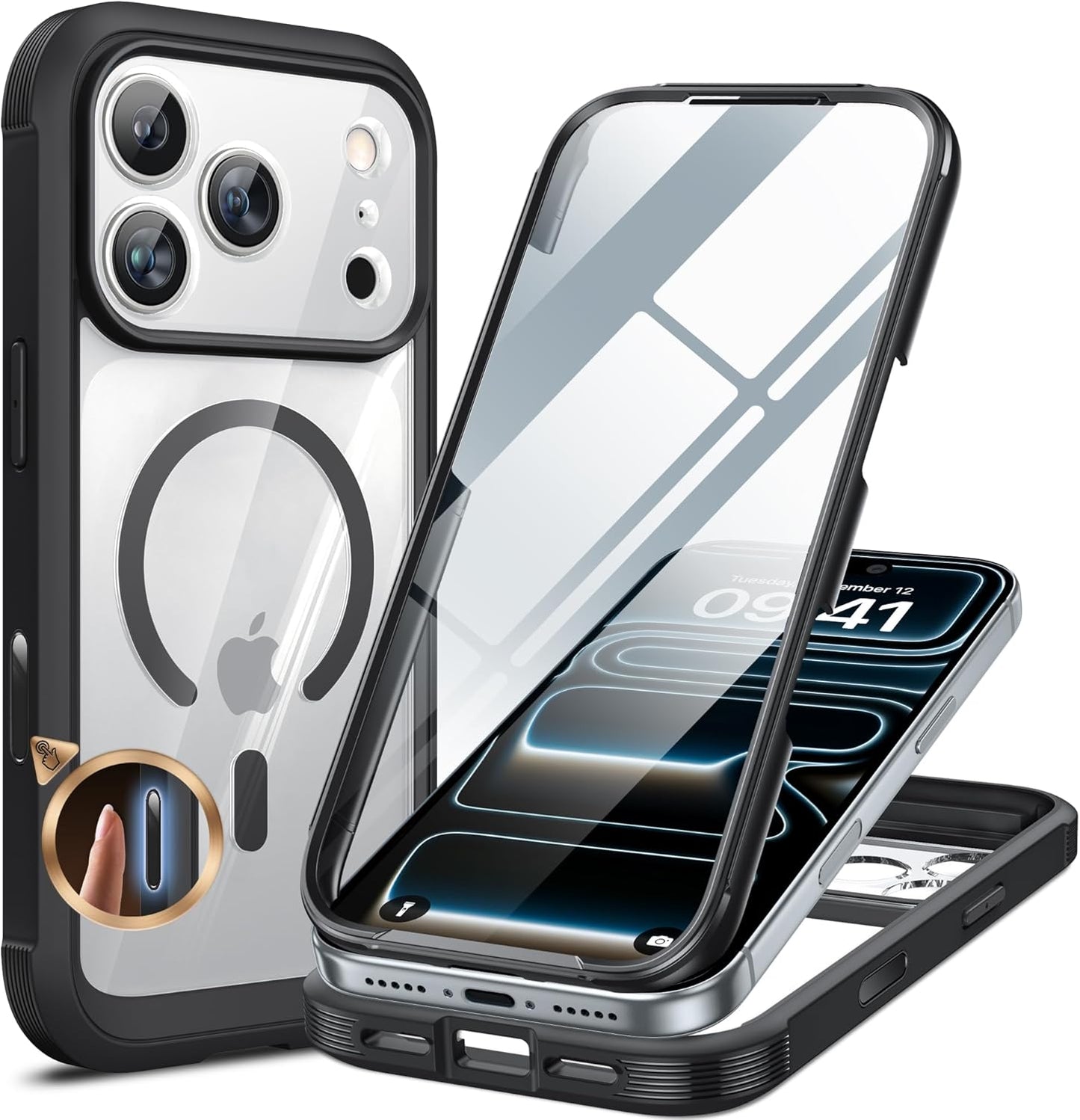 Miracase for iPhone 17e Case& iPhone 16e Case, Full-Body Phone with Built-in Glass Screen Protector, [Magnetic with MagSafe] Military Drop Proof 17 E/ 16 E Cover Bumper 6.1 inch, Black