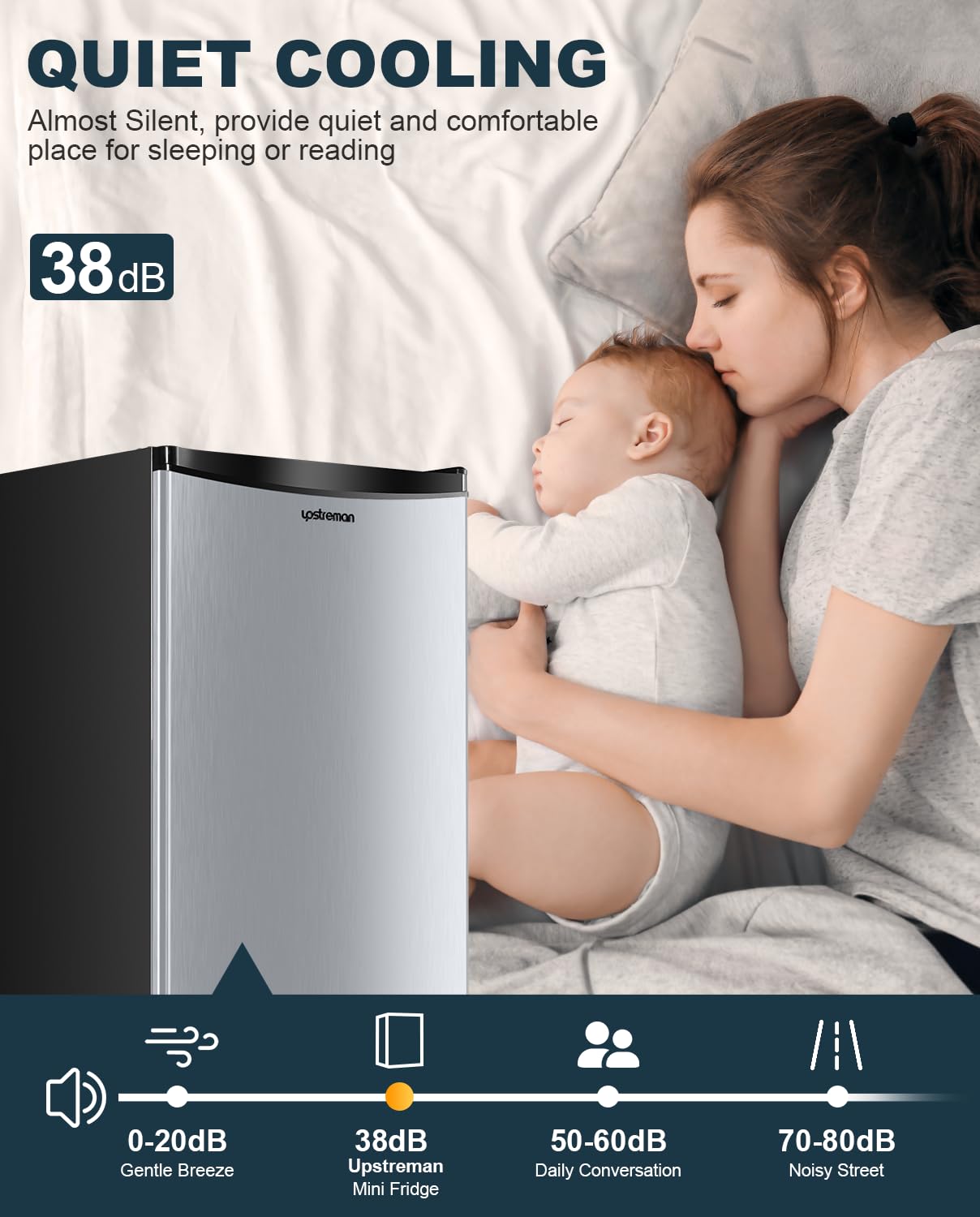 Upstreman 3.2 Cu.Ft Mini Fridge with Freezer, Single Door Mini Fridge, Dorm Fridge, Adjustable Thermostat, Mini Refrigerator for Bedroom, Office, Dorm, Black-BR321
