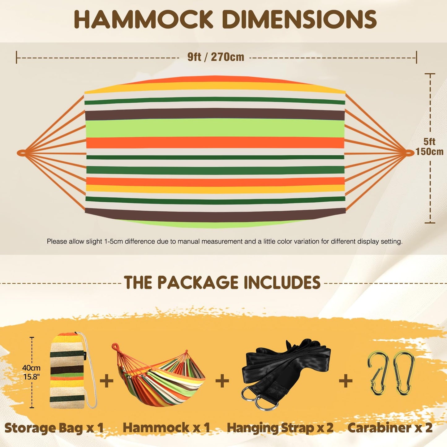 ANYOO Cotton Hammock Portable Camping Hammocks for Hanging Sturdy Garden Comfortable Fabric Hammock with Tree Straps Up to 660lbs with Travel Bag for Camping Outdoor/Indoor Patio Backyard