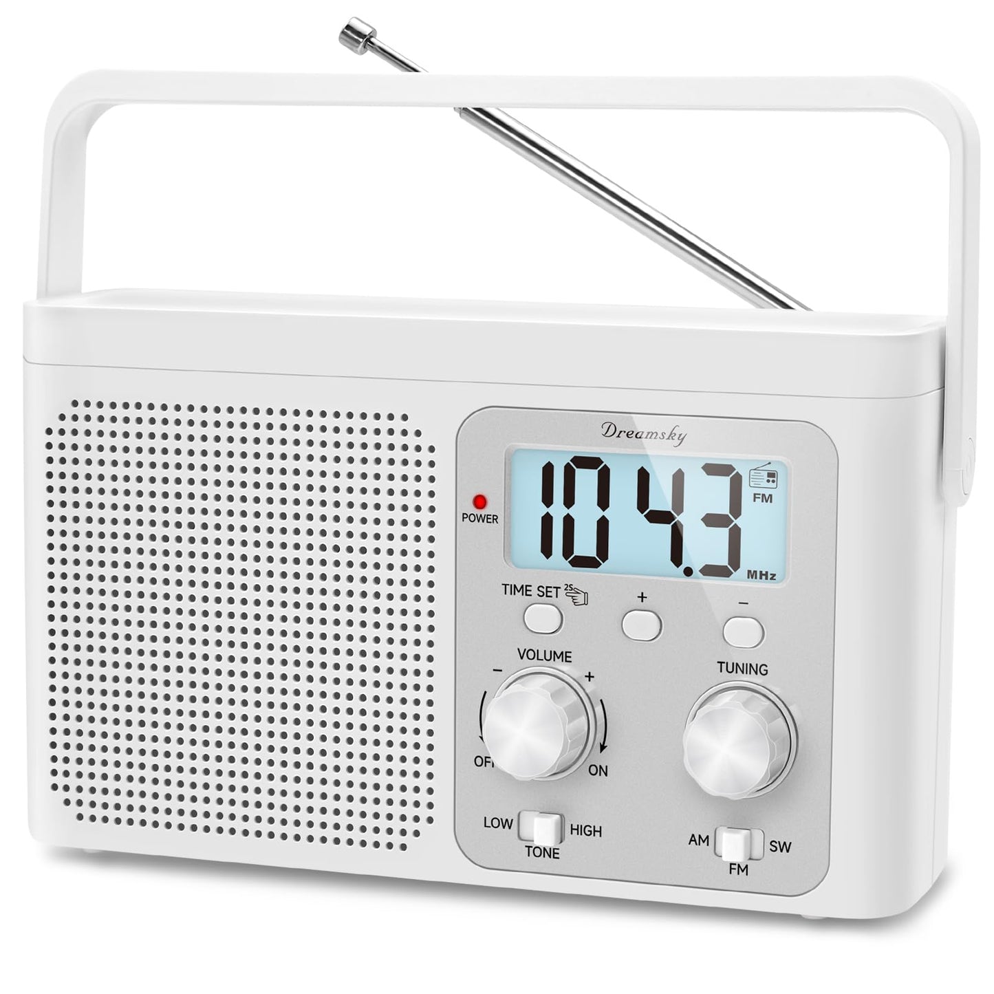 DreamSky AM FM Radio Portable - Shortwave Radio Battery Powered or Plug in Wall for Home Outdoor, Strong Reception, Large Dial Easy to Use, Digital Time Display, Transistor Antenna, Seniors Small Gift