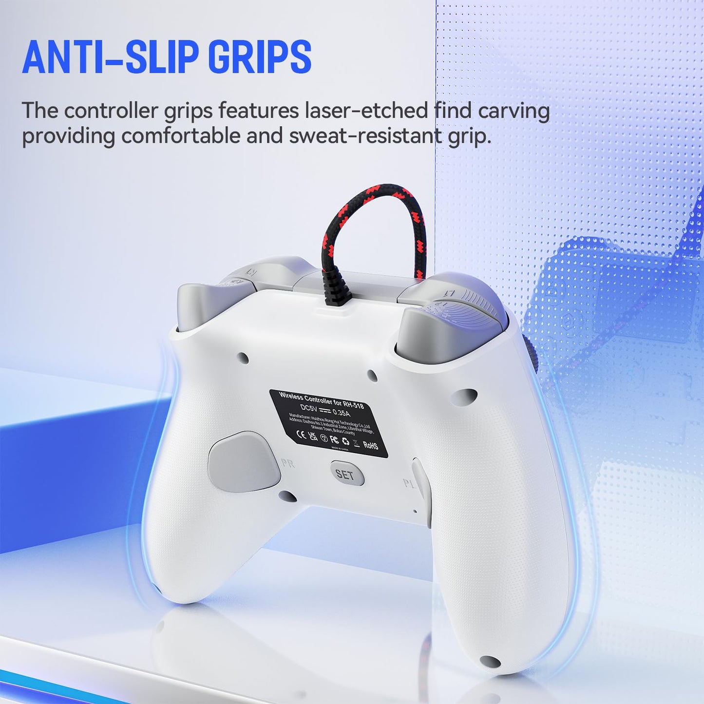 Dinosoo RGB Wireless Controller for PS5/PlayStation 5 PC, Bluetooth Controller with Turbo, Macro, Dynamic Vibration, 6-Axis Motion Control, 3.5mm Audio Jack, 1000mAh Battery, Speaker - Blue