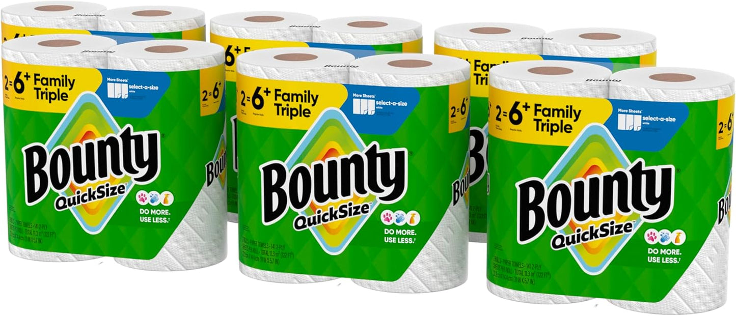 Bounty Paper Towels Quick Size, White, 16 Family Rolls = 40 Regular Rolls