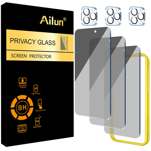 Ailun 3 Pack for iPhone 17 Pro Max Privacy Screen Protector [6.9 inch]+ 3 Pack Camera Lens Protector with Installation Frame,Dynamic Island Compatible,Anti Spy Tempered Glass[9H Hardness]-HD