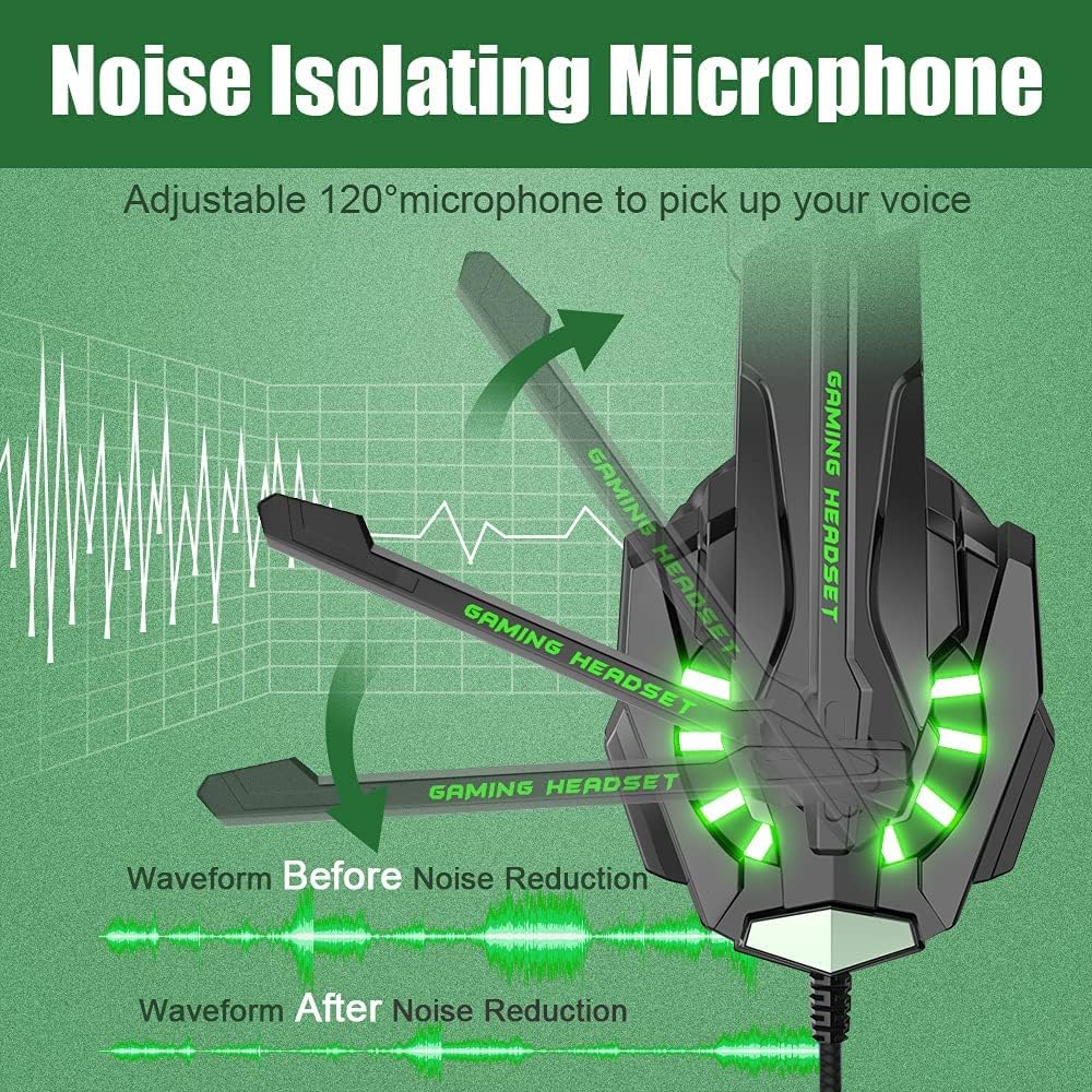 BENGOO G9000 Stereo Gaming Headset for PS4 PC Xbox One PS5 Controller, Noise Cancelling Over Ear Headphones with Mic, LED Light, 7.1 Surround Sound, Soft Memory Earmuffs for Nintendo Xbox Series X|S