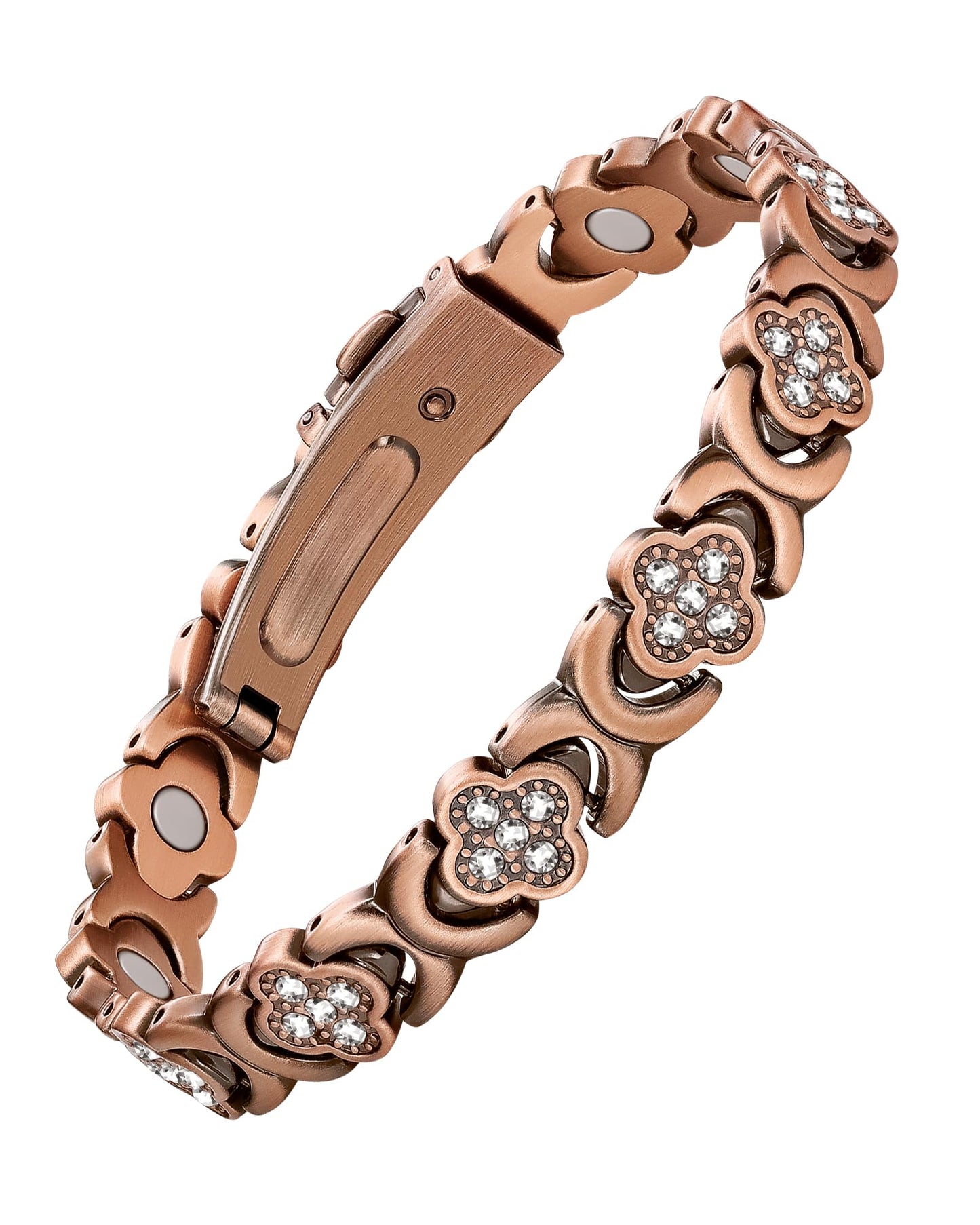 Feraco Pure Copper Bracelets for Women, Ultra Strength Magnetic Therapy Bracelet for Pain Relief with Neodymium Magnets & Sparkling Cubic Zirconia, Adjustable, Infinite Clover Jewelry