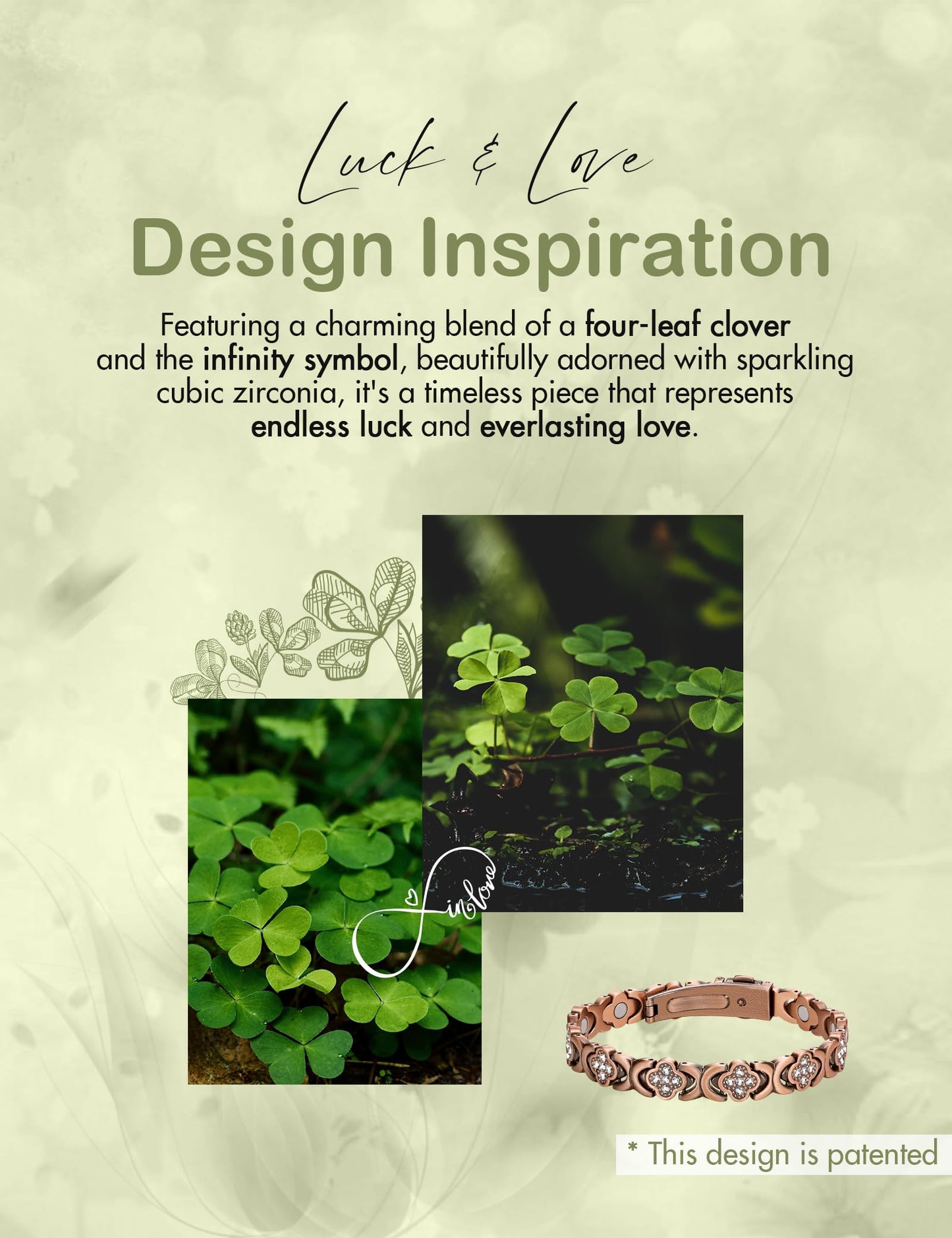 Feraco Pure Copper Bracelets for Women, Ultra Strength Magnetic Therapy Bracelet for Pain Relief with Neodymium Magnets & Sparkling Cubic Zirconia, Adjustable, Infinite Clover Jewelry