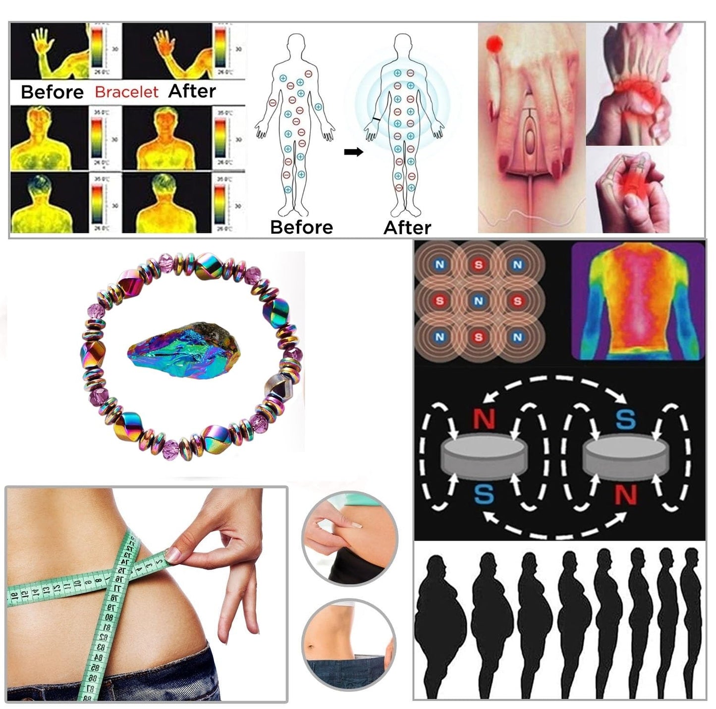 Magnetic Healing Bracelet – Adjustable Hematite Bracelet for Lymph Drainage, Arthritis, Anxiety Relief, Swelling Reduction & Weight Loss – Slimming Bracelet for Women & Men