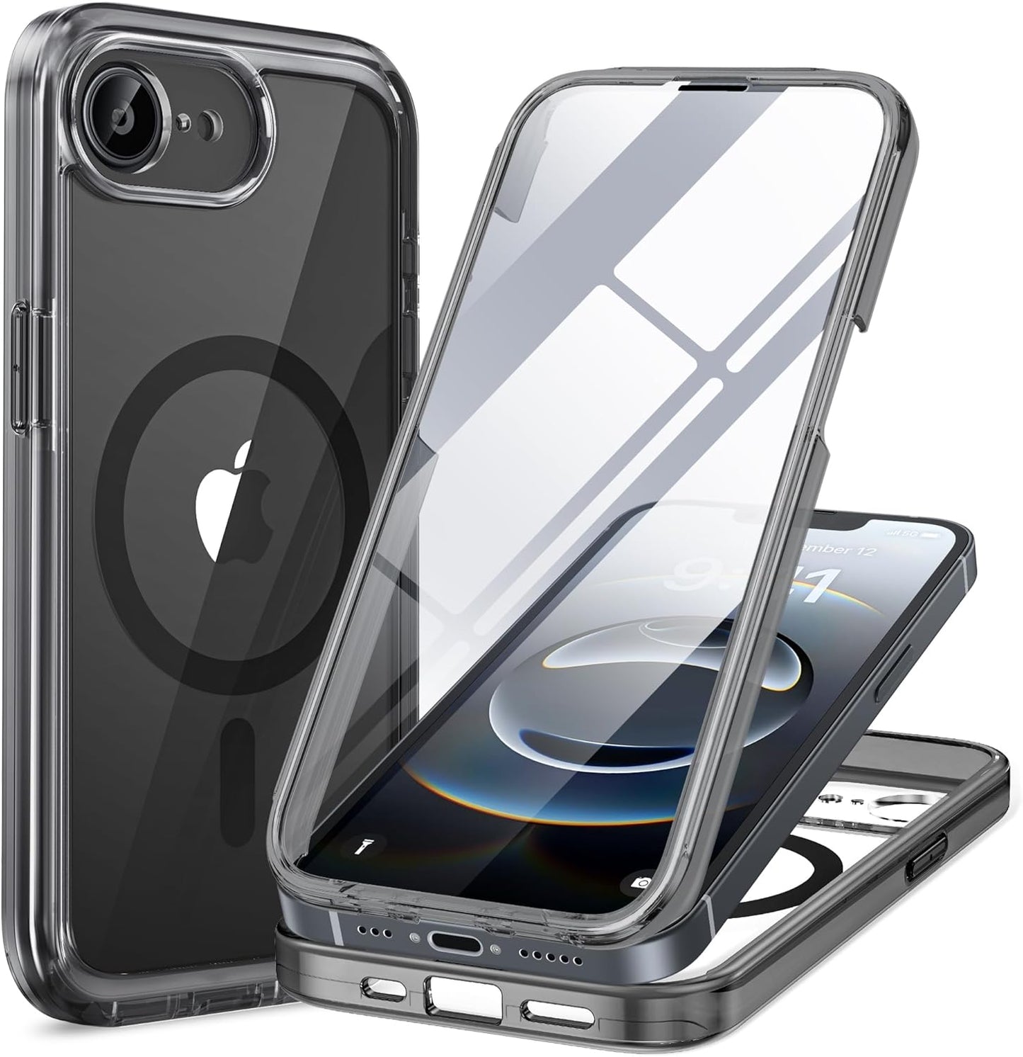 Miracase for iPhone 17e Case& iPhone 16e Case, Full-Body Phone with Built-in Glass Screen Protector, [Magnetic with MagSafe] Military Drop Proof 17 E/ 16 E Cover Bumper 6.1 inch, Black